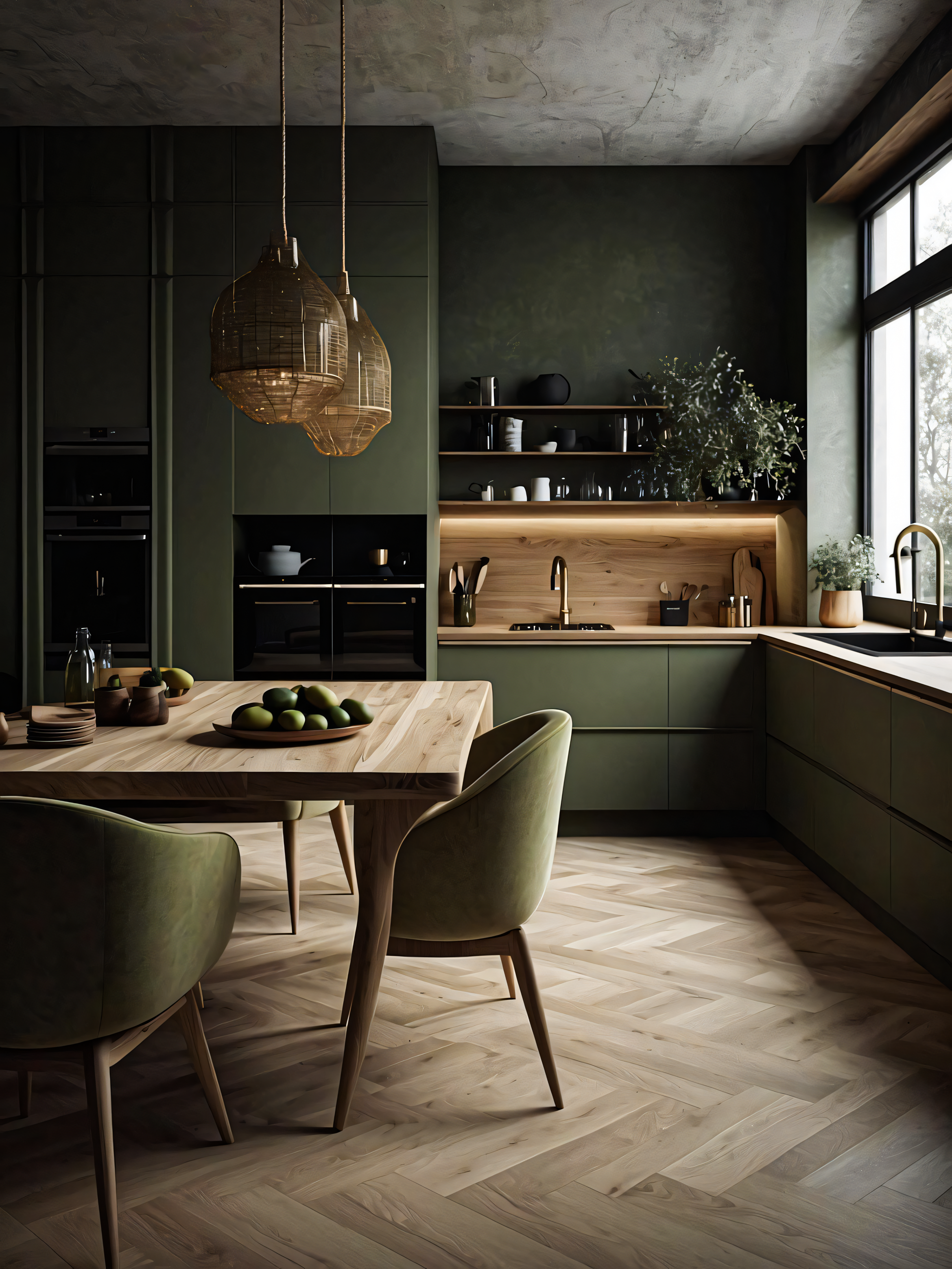 Green Harmony: Modern Kitchen with Sleek Cabinetry | Material Depot