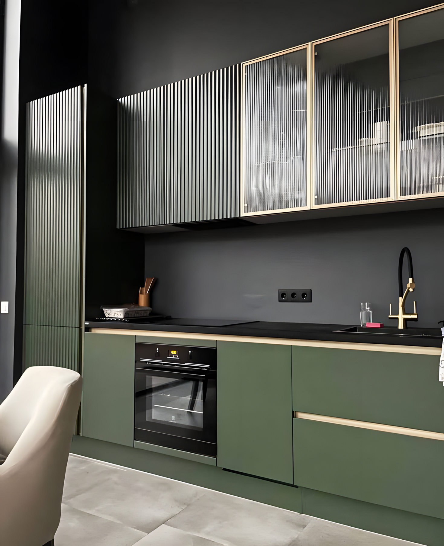 Green Laminate Cabinets With Fluted Panels | Material Depot