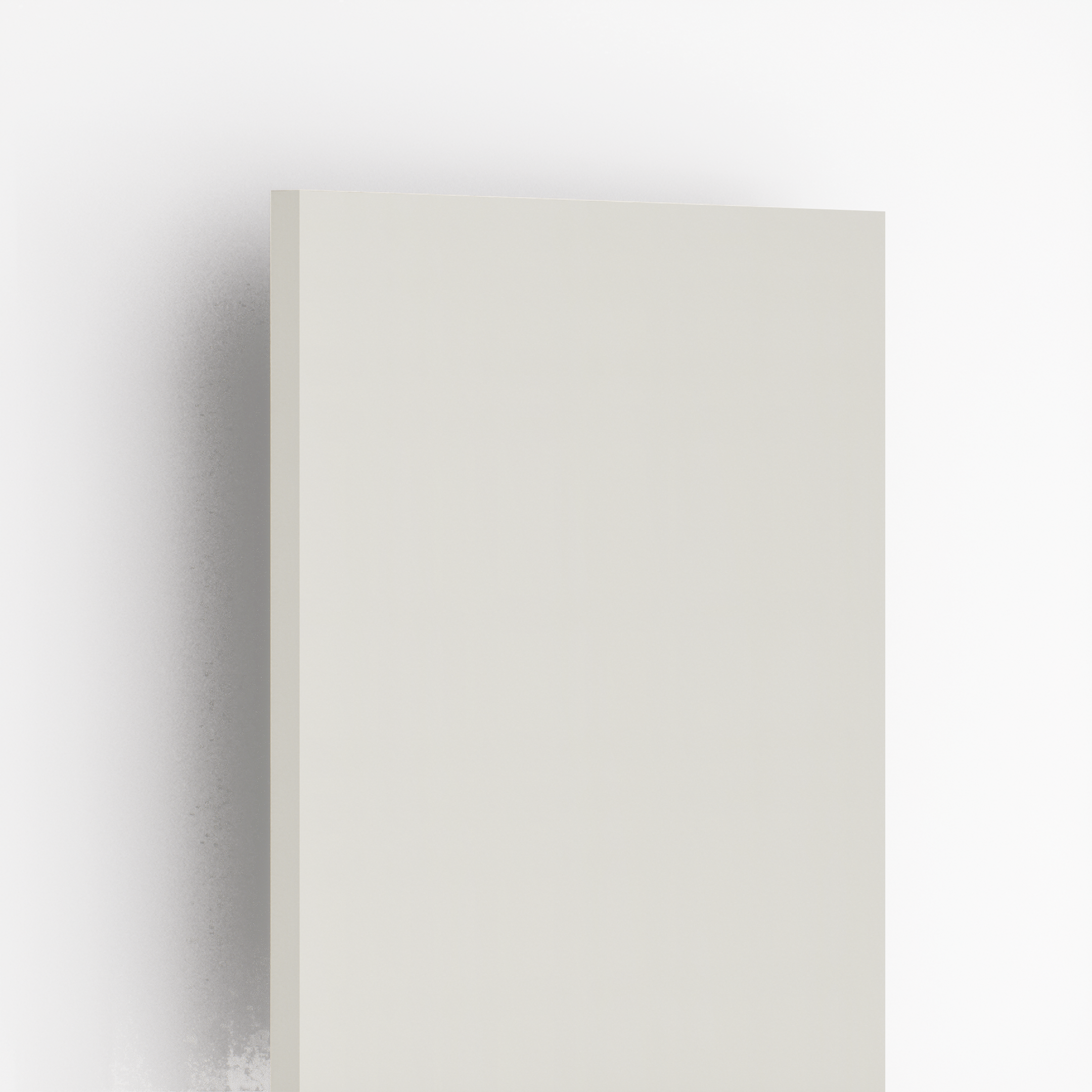 Closeup image of 1409 UC PR(EX) Mica Hanger Frosty White 8 ft x 4 ft Uni Colour Finish Laminate - 1 mm in an isometric setup | Material Depot