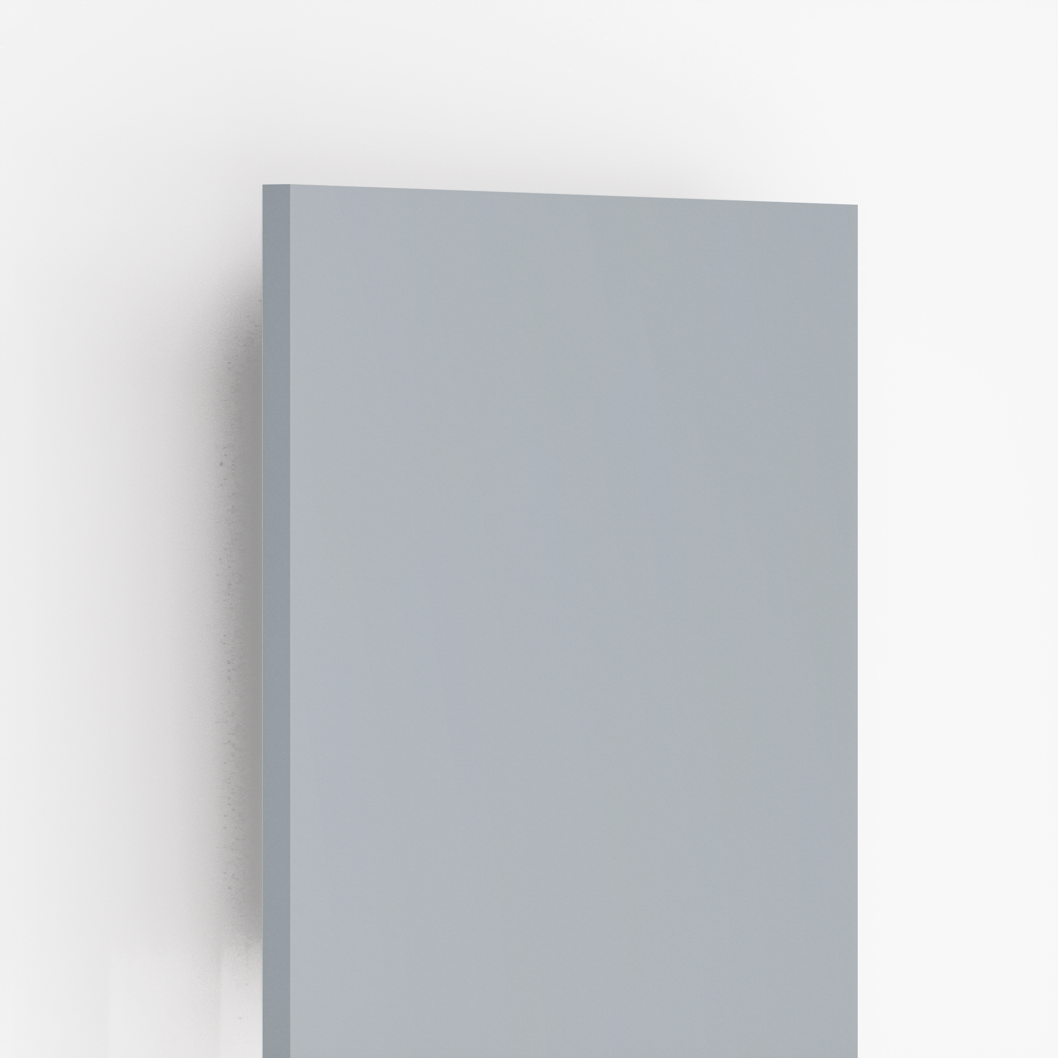 Closeup image of SA 13612 Steal Grey 8 ft x 4 ft High Gloss Finish Acrylic Laminate - 1.25 mm in an isometric setup | Material Depot