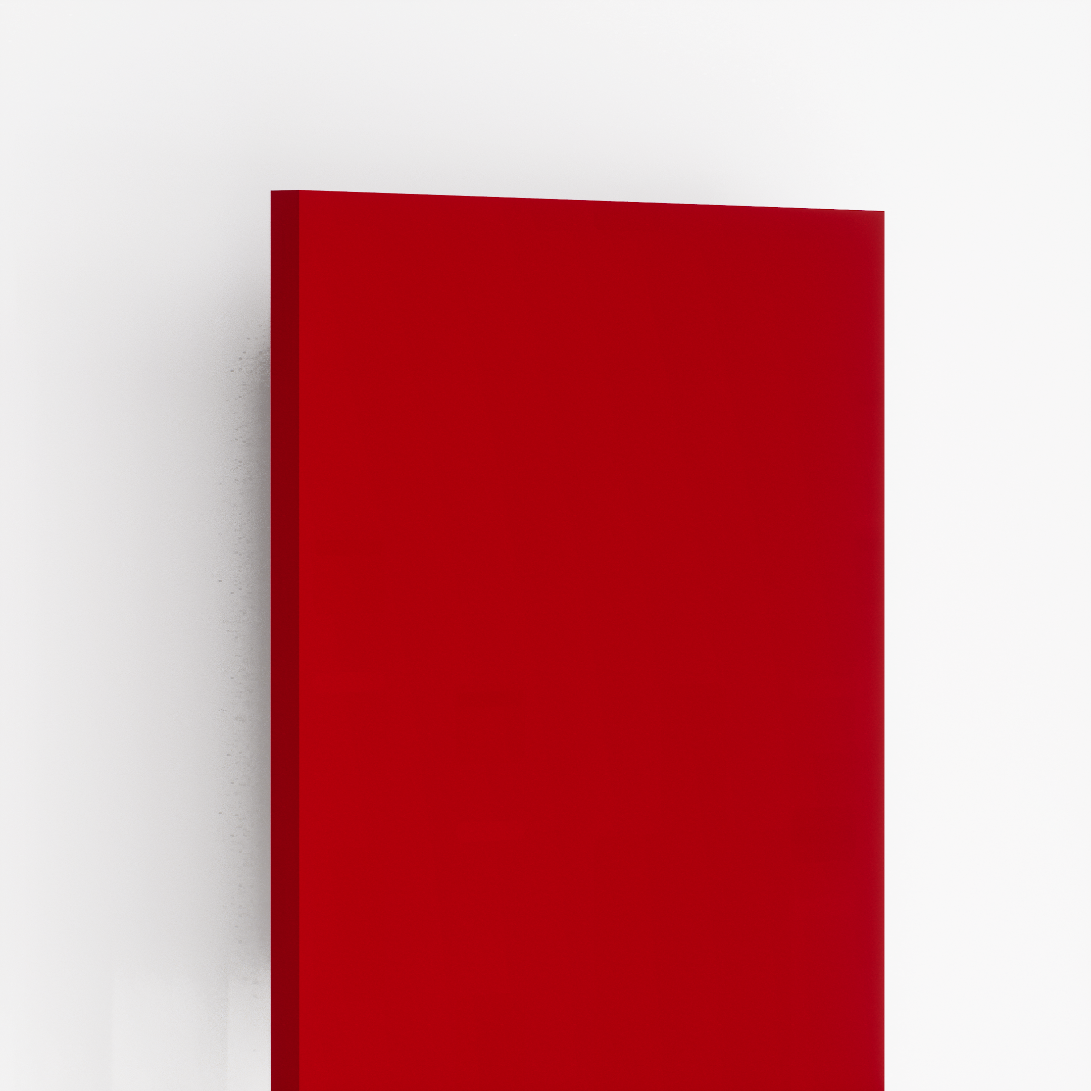 Closeup image of 8045 AHG Blood Red Acrylic High Gloss Finish 8 ft x 4 ft Laminate - 0.8 mm in an isometric setup | Material Depot