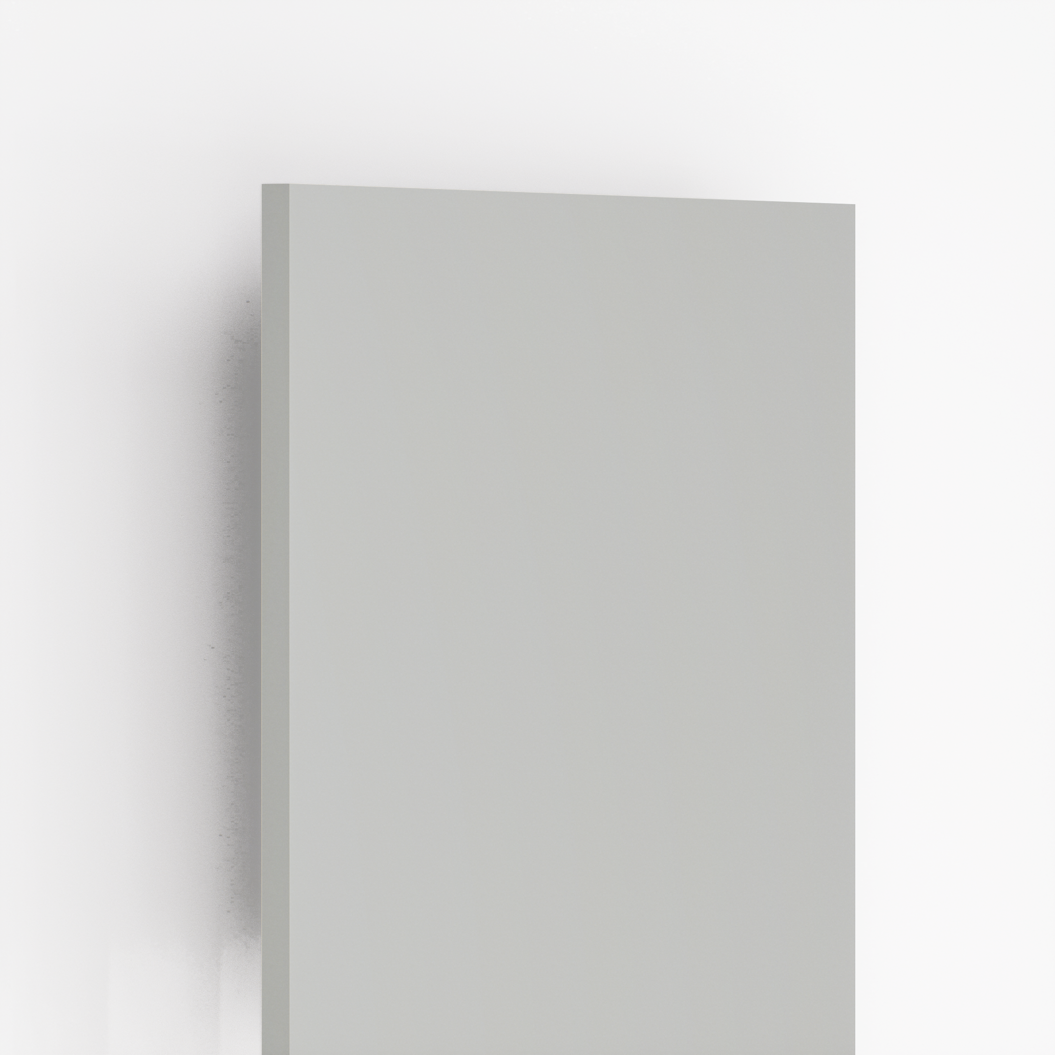 Closeup image of PC 106 L22 Cape Grey 8 ft x 4 ft High Gloss Finish Laminate - 1 mm in an isometric setup | Material Depot