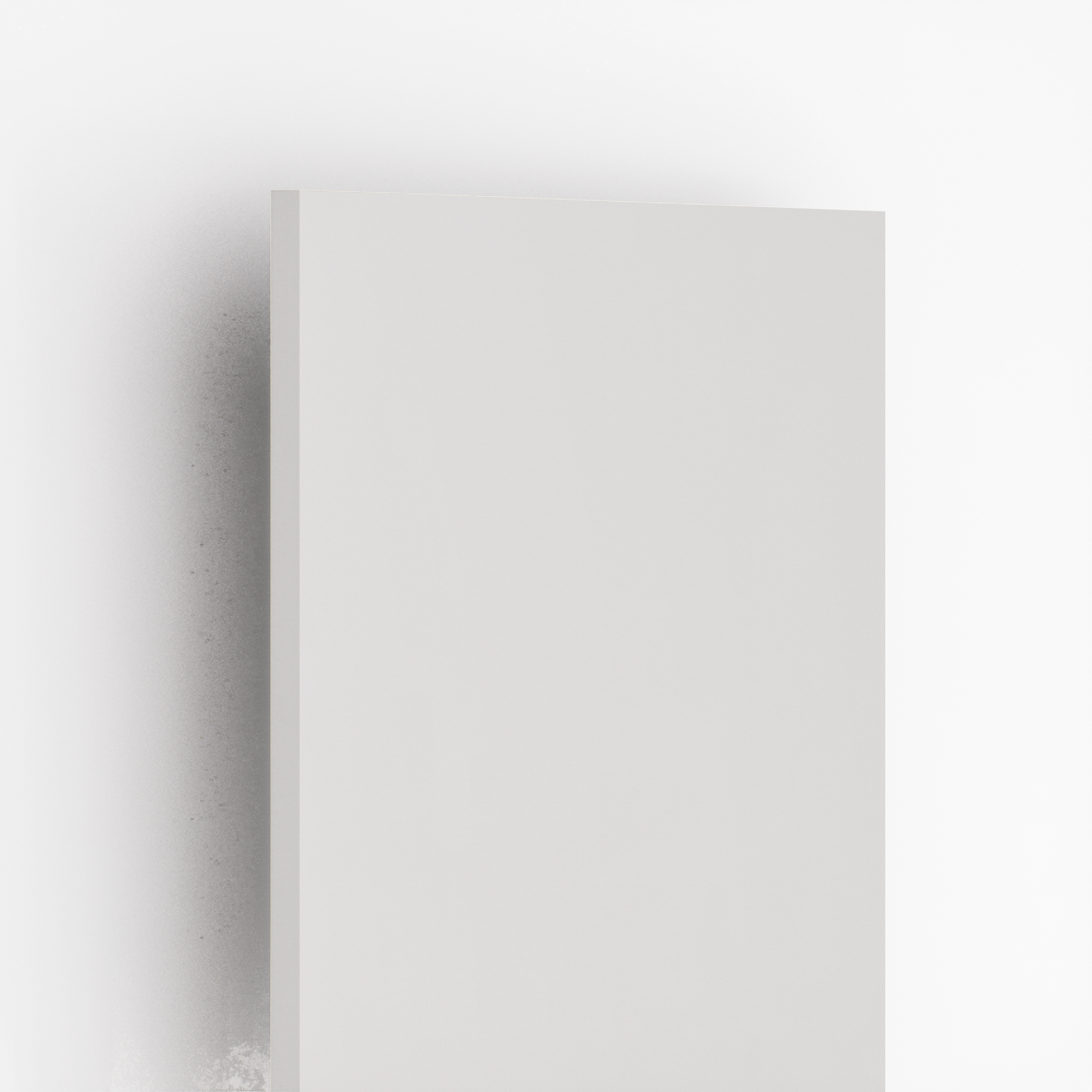 Closeup image of 108 Super White 8 ft x 4 ft Super Matt Finish Decorative Laminate - 1 mm in an isometric setup | Material Depot