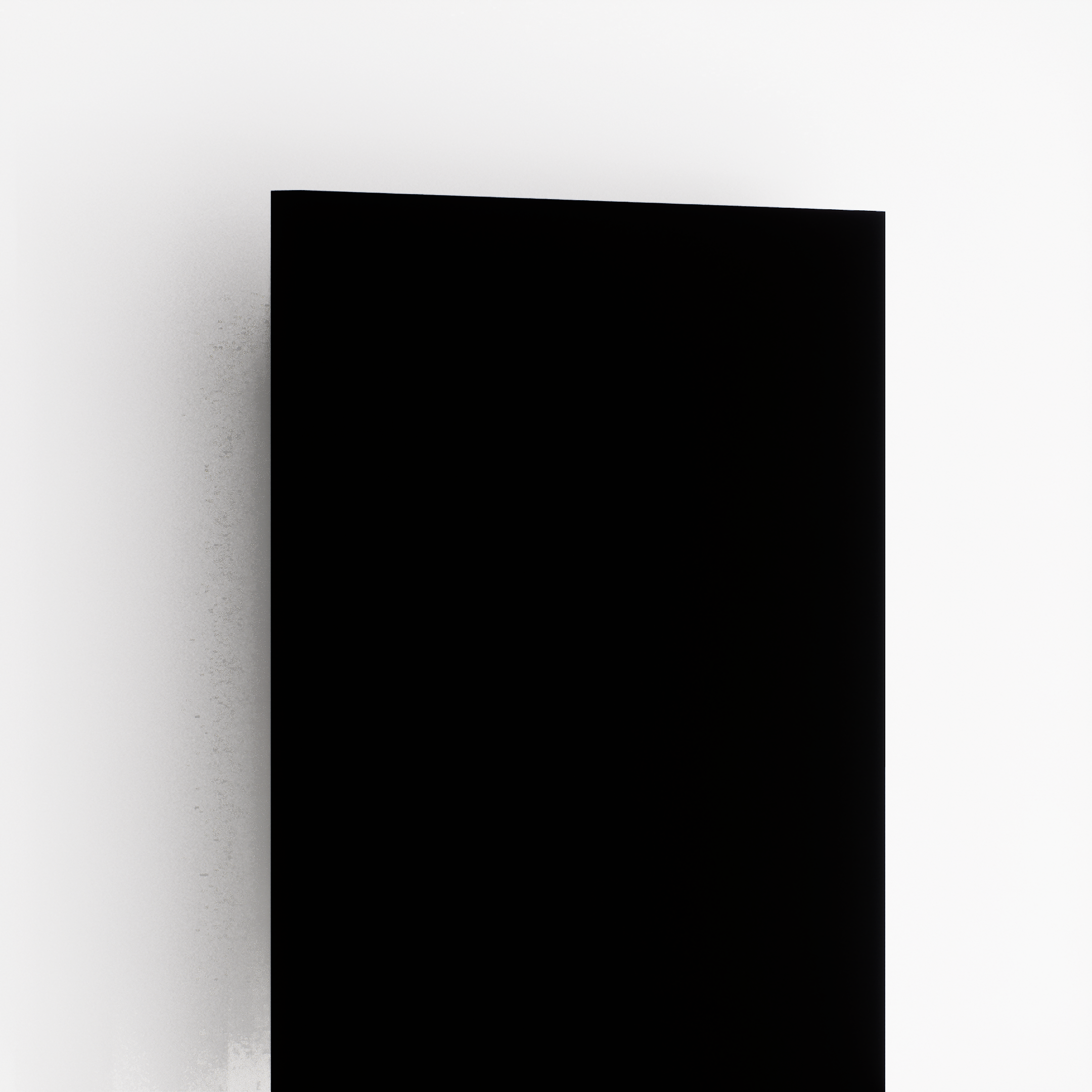 Closeup image of 125 Midnight Black 8 ft x 4 ft Super Matt Finish Decorative Laminate - 1 mm in an isometric setup | Material Depot