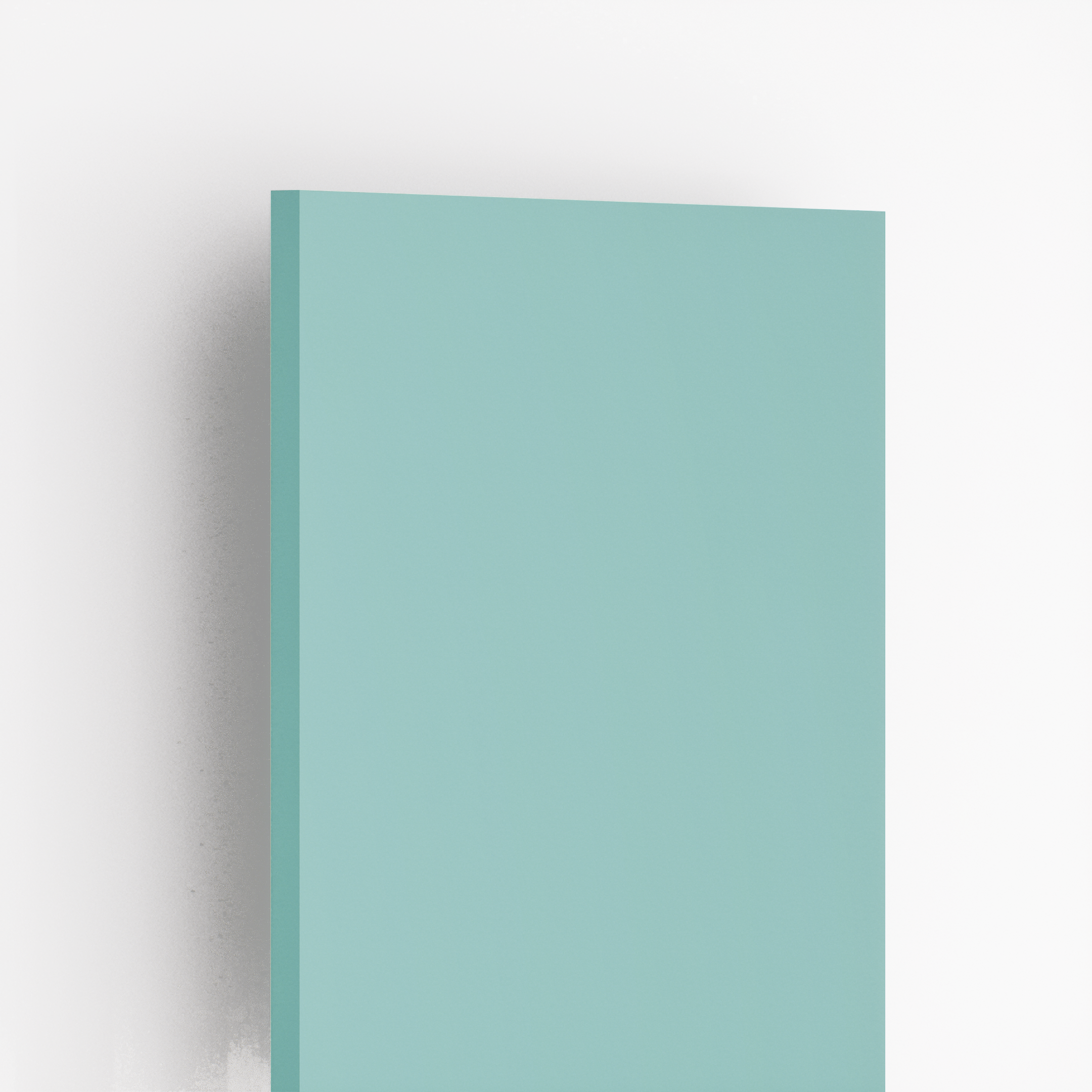 Closeup image of LM 00160 HT Solids Mint Green 8 ft x 4 ft High Gloss Plus Finish Decorative Laminate - 1 mm in an isometric setup | Material Depot