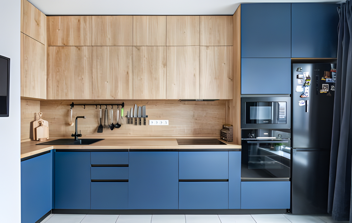 Kitchen With Blue Lower Cabinets | Material Depot