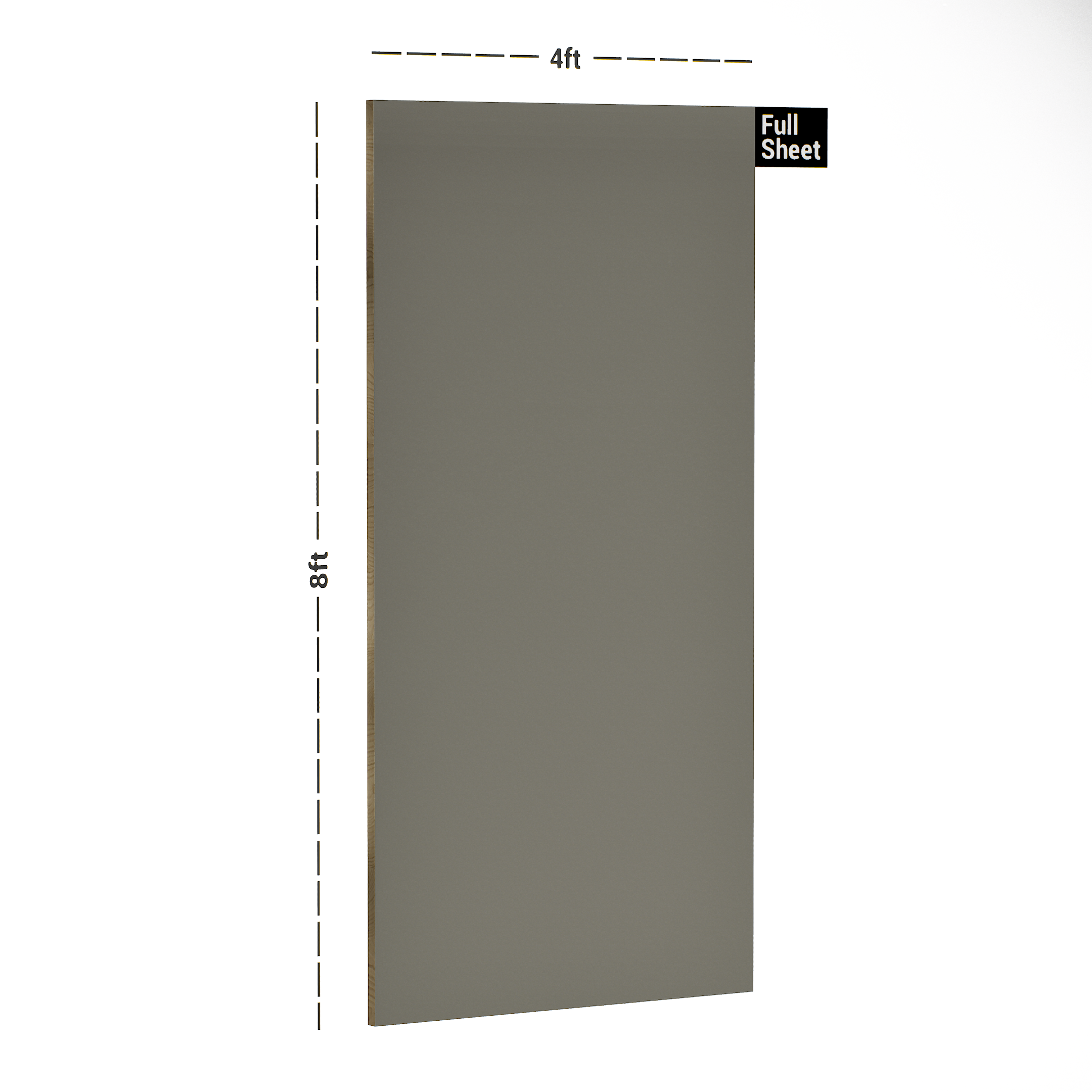 Dimension image of 3563 SUD Porpoise Grey 8 ft x 4 ft Solid Suede Finish Decorative Laminate - 1 mm in an isometric setup | Material Depot