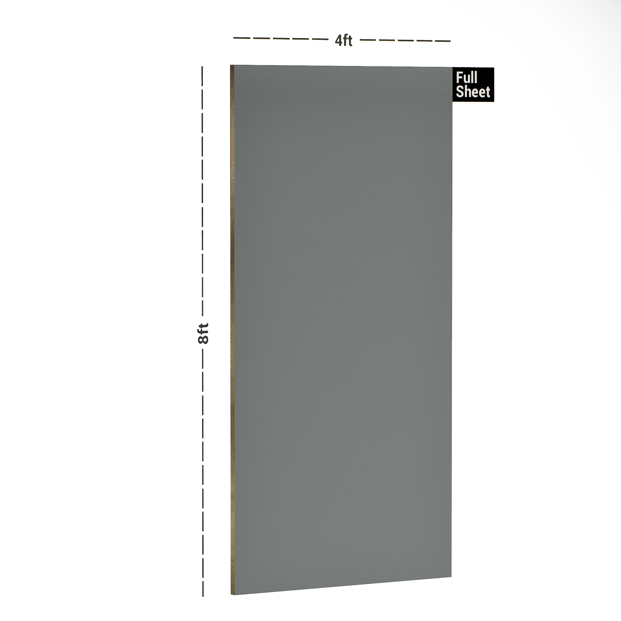 Dimension image of 8107 HG Warm Grey  8 ft x 4 ft High Gloss Laminate - 1 mm in an isometric setup | Material Depot