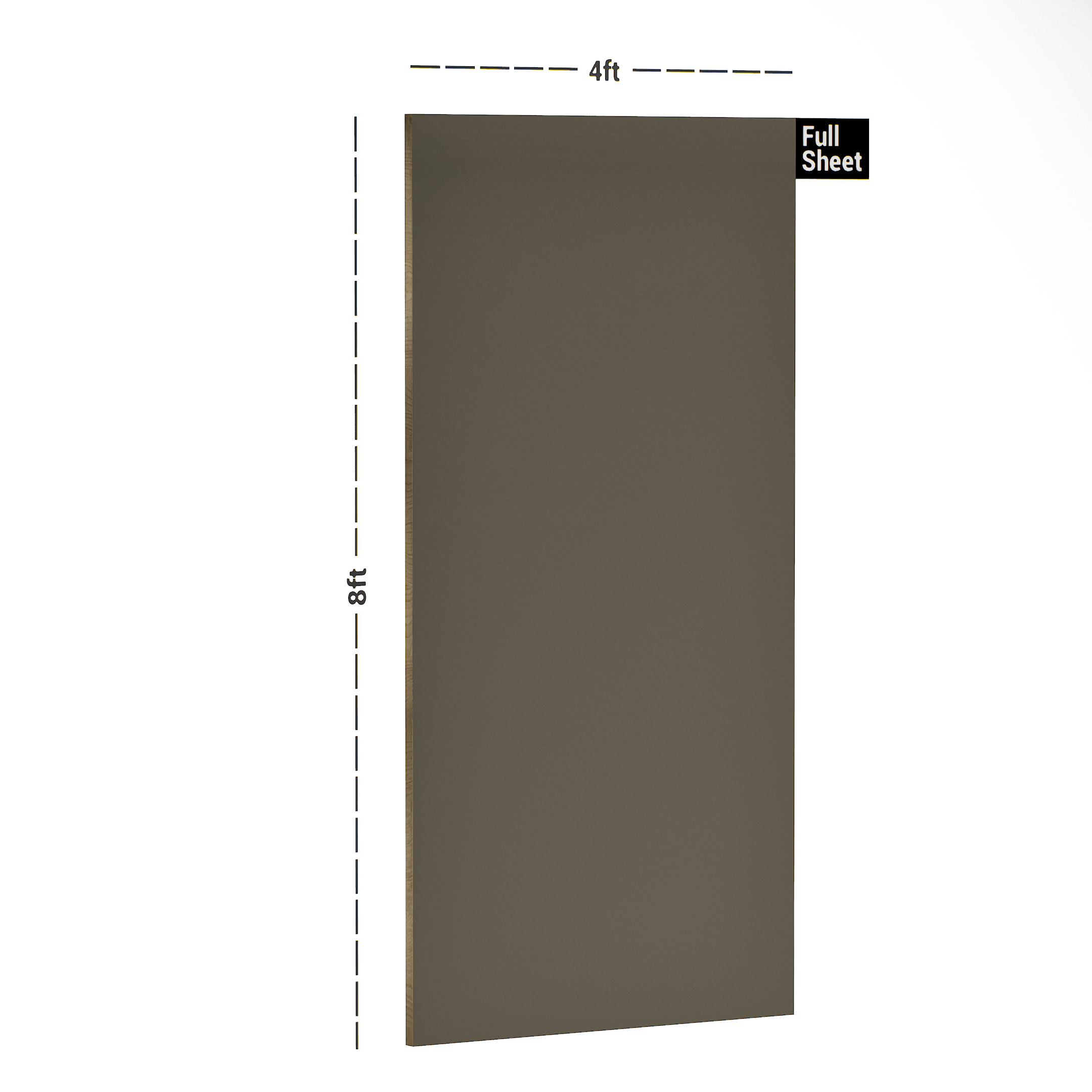 Dimension image of 1935 SF Mica Hanger Plain Colour Fog 8 ft x 4 ft Suede Finish Laminate - 1 mm in an isometric setup | Material Depot