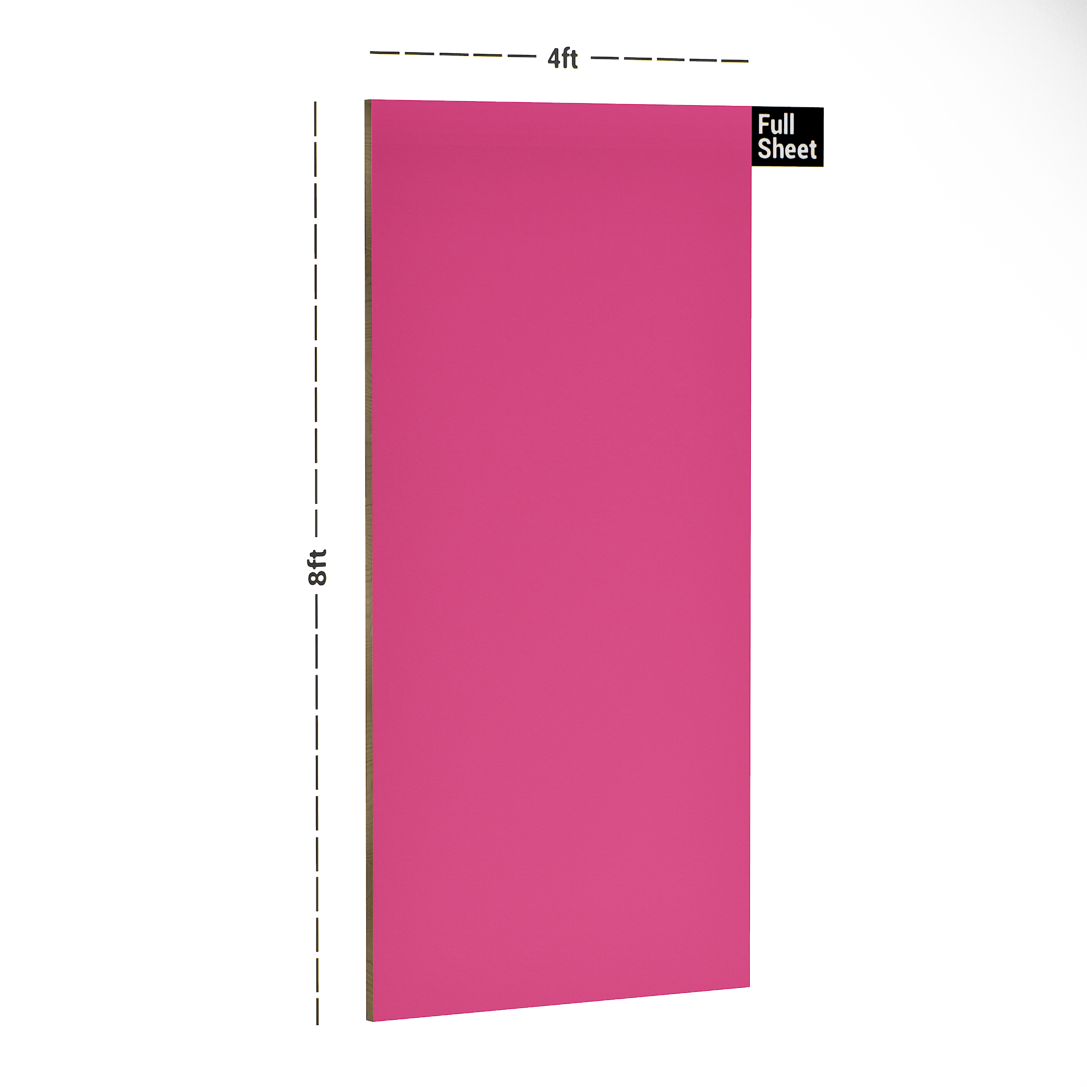 Dimension image of 173 SUD Barbie Pink 8 ft x 4 ft Suede Finish Decorative Laminate - 1 mm | Matching Edgeband Code - (Rehau - 75600) | (E3 - 1014) in an isometric setup | Material Depot