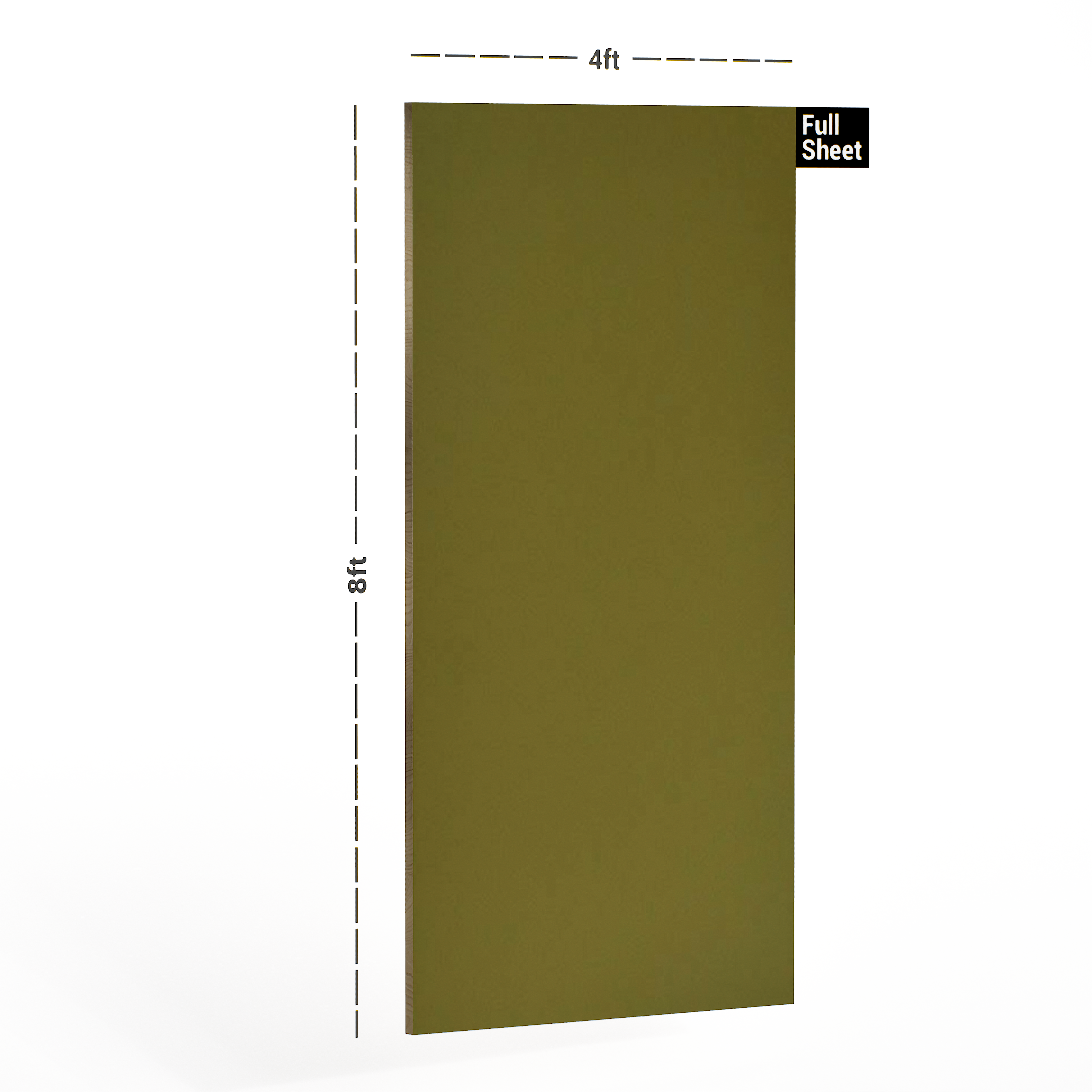 Dimension image of 361 SAT Golf Green 8 ft x 4 ft Satin Finish Decorative Laminate - 1 mm | Matching Edgeband Code - (Rehau - 112091) | (E3 - 1035) in an isometric setup | Material Depot