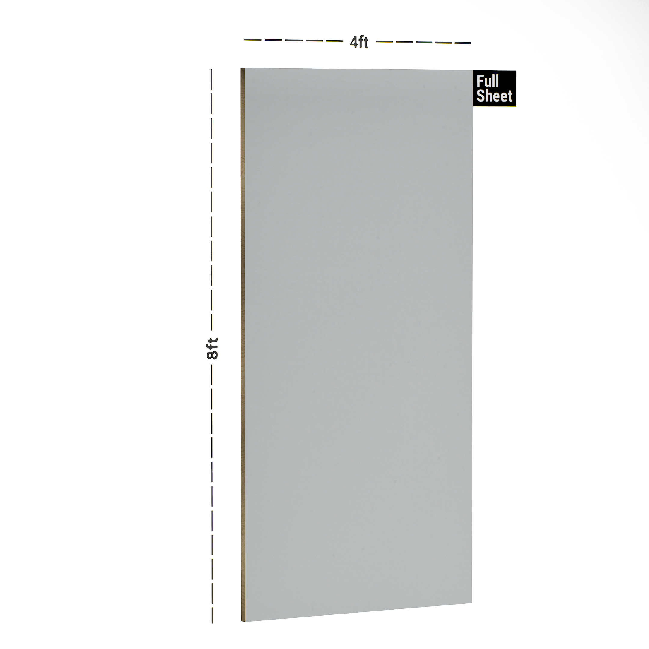 Dimension image of WHITE-101 MT 2440x1220 mm Matt Finish 1mm Laminate in an isometric setup | Material Depot