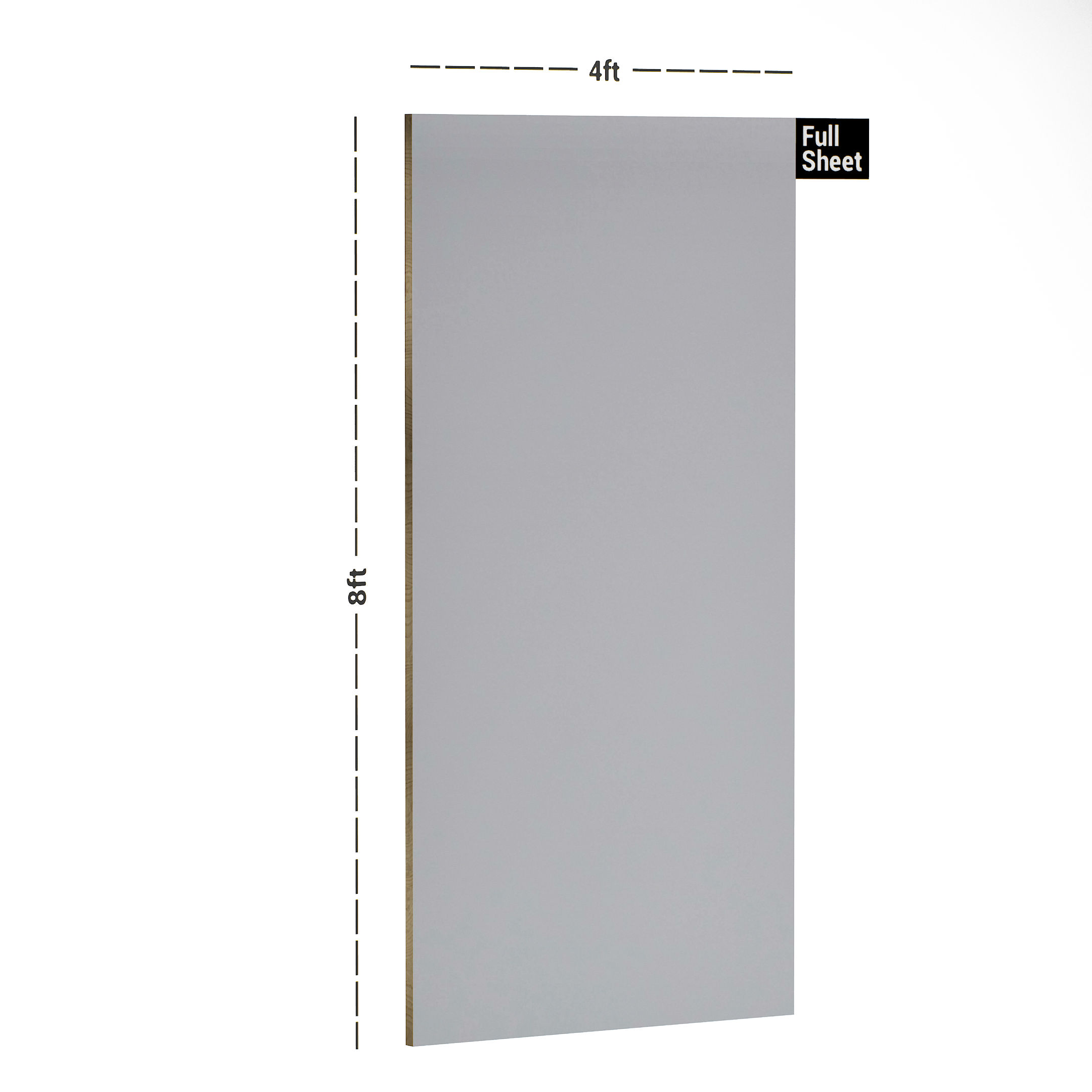 Dimension image of SILVER GREY-225 SI 2440x1220 mm Silk Tuff Finish 1mm Laminate | matching Edgeband - (Rehau - 75703) | ( E3 - 1514 MT) in an isometric setup | Material Depot