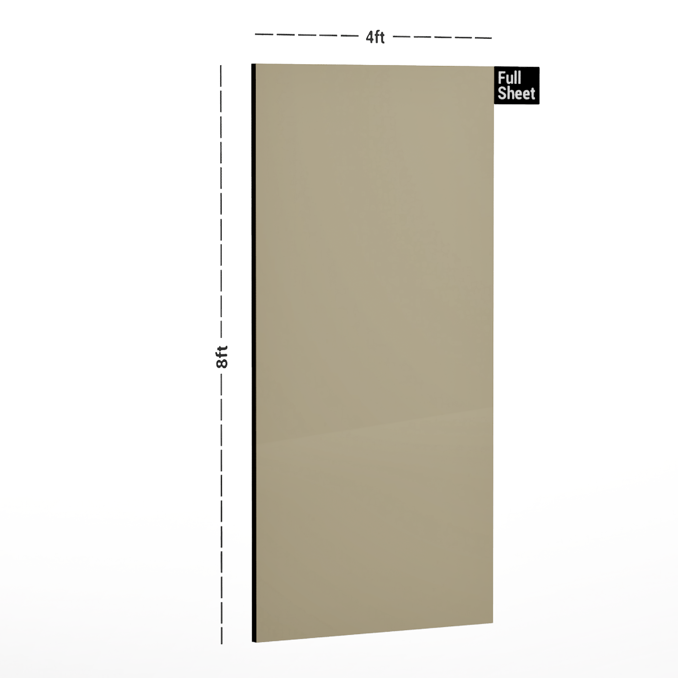 Dimension image of 80121 GL Ivory 8 ft x 4 ft High Gloss Finish Liner Laminate - 0.8 mm in an isometric setup | Material Depot