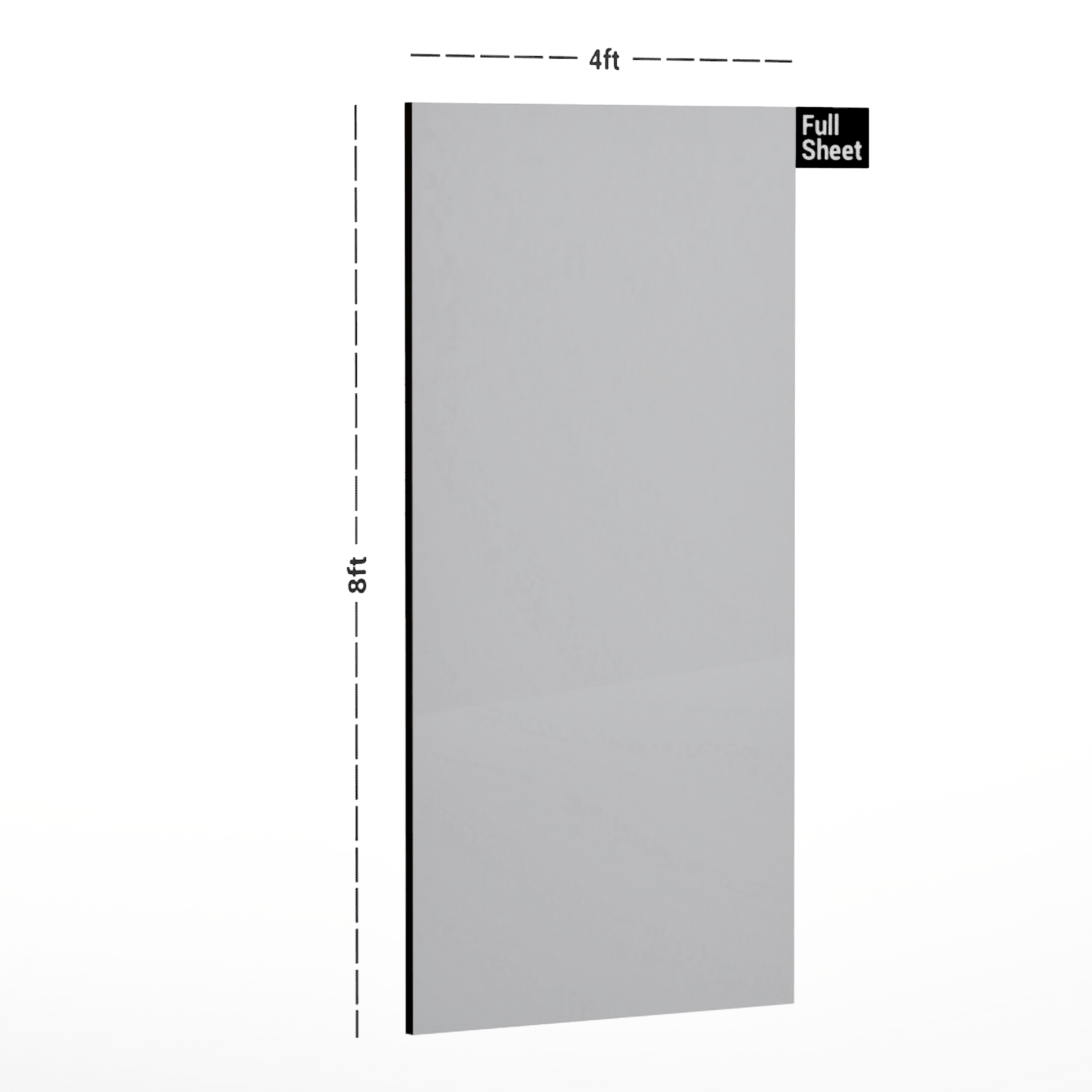 Dimension image of 80008 MT Cool White 8 ft x 4 ft Matte Finish Liner Laminate - 0.8 mm in an isometric setup | Material Depot