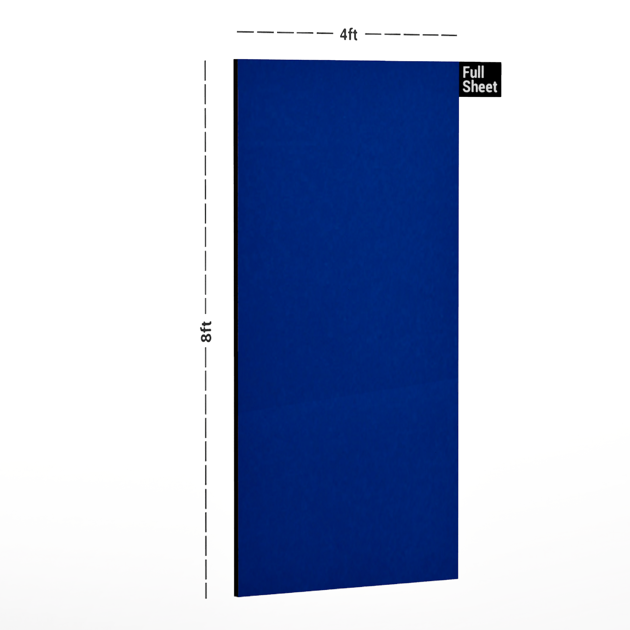 Dimension image of 83242 SU Electric Blue 8 ft x 4 ft Texture Finish Liner Laminate - 0.8 mm in an isometric setup | Material Depot