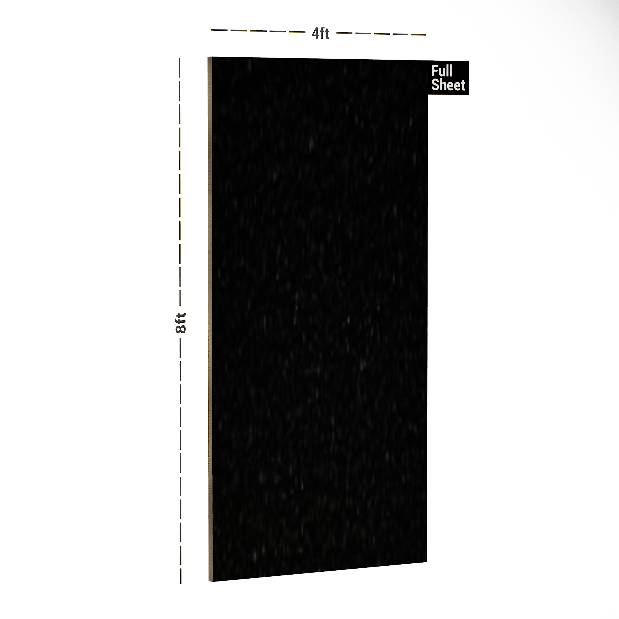 Dimension image of 2256 Black 8 Ft x 4 Ft Icore Series Designer Laminates  - 1 mm in an isometric setup | Material Depot