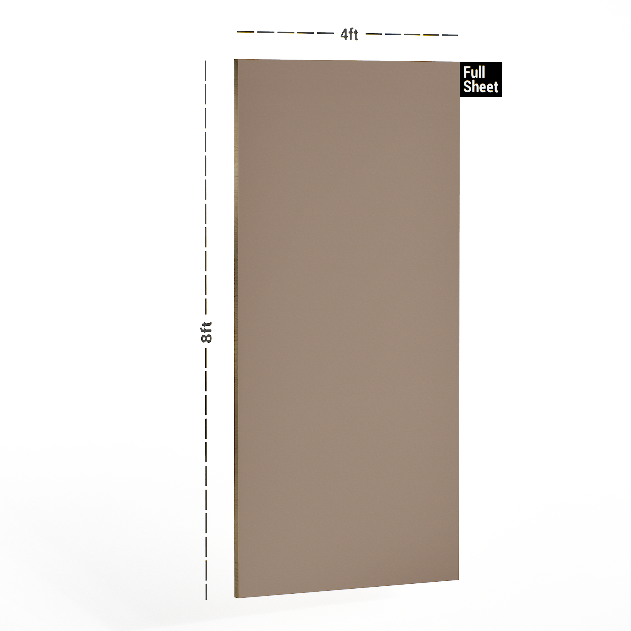 Dimension image of 117 MG 117 MG Beige 8 ft x 4 ft Maxx Gloss Solid Finish Laminate - 0.8 mm in an isometric setup | Material Depot