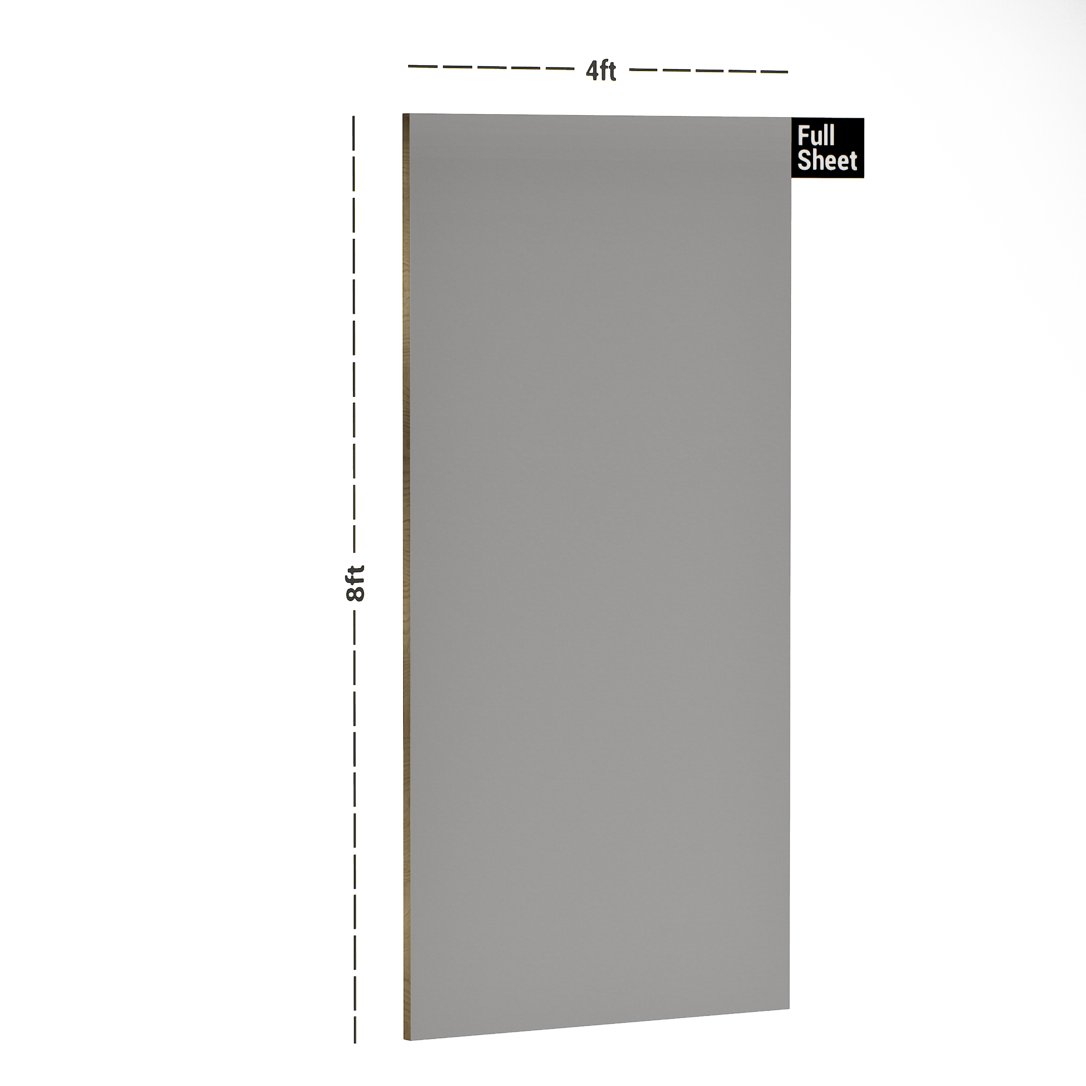 Dimension image of SHM 2120 Grey On Grey 8 ft x 4 ft Metallic Sparkles Finish PVC Laminate - 1.25 mm in an isometric setup | Material Depot