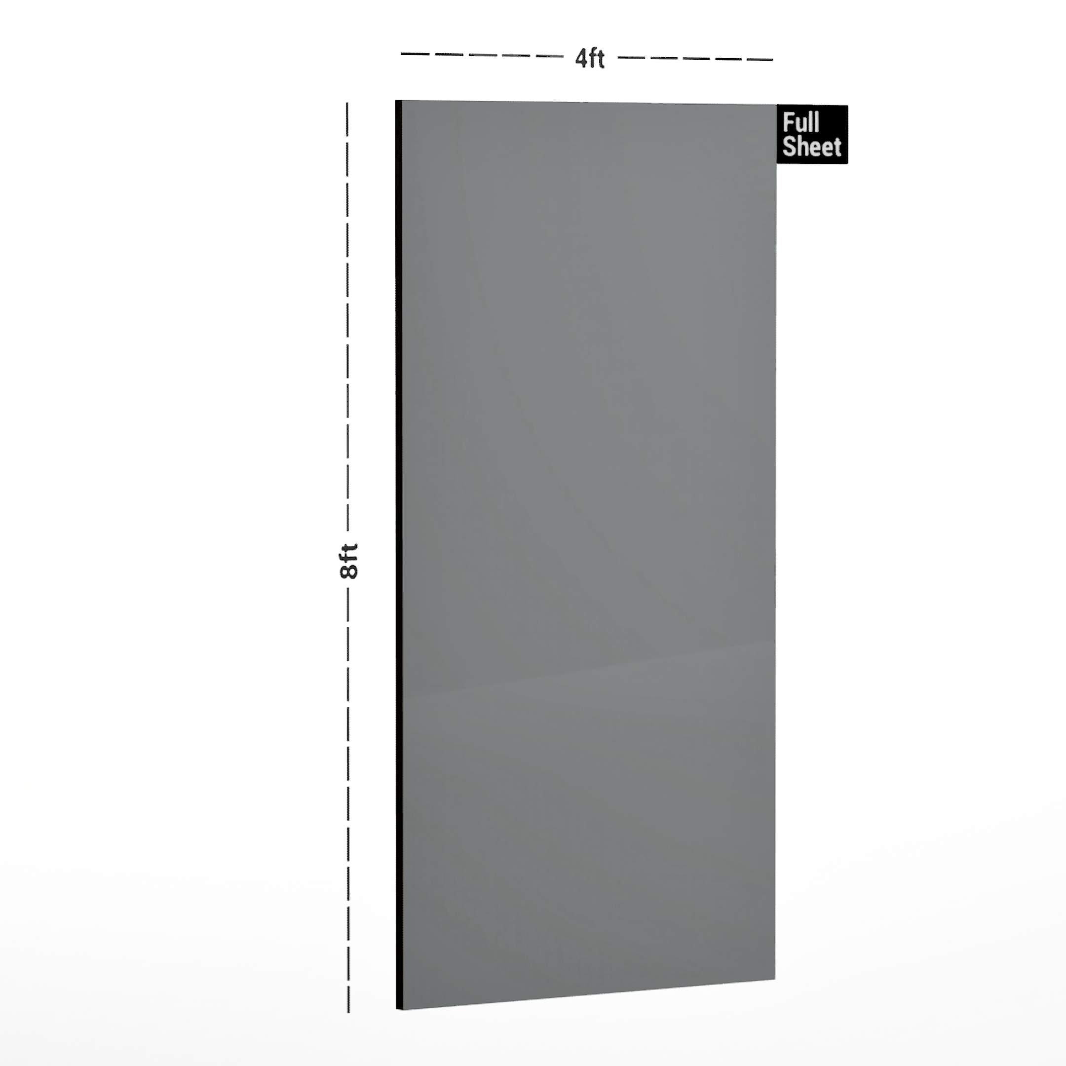 Dimension image of AR 1007 Dove Grey 8 ft x 4 ft Plain Color Finish Acrylic Laminate - 1.5 mm in an isometric setup | Material Depot