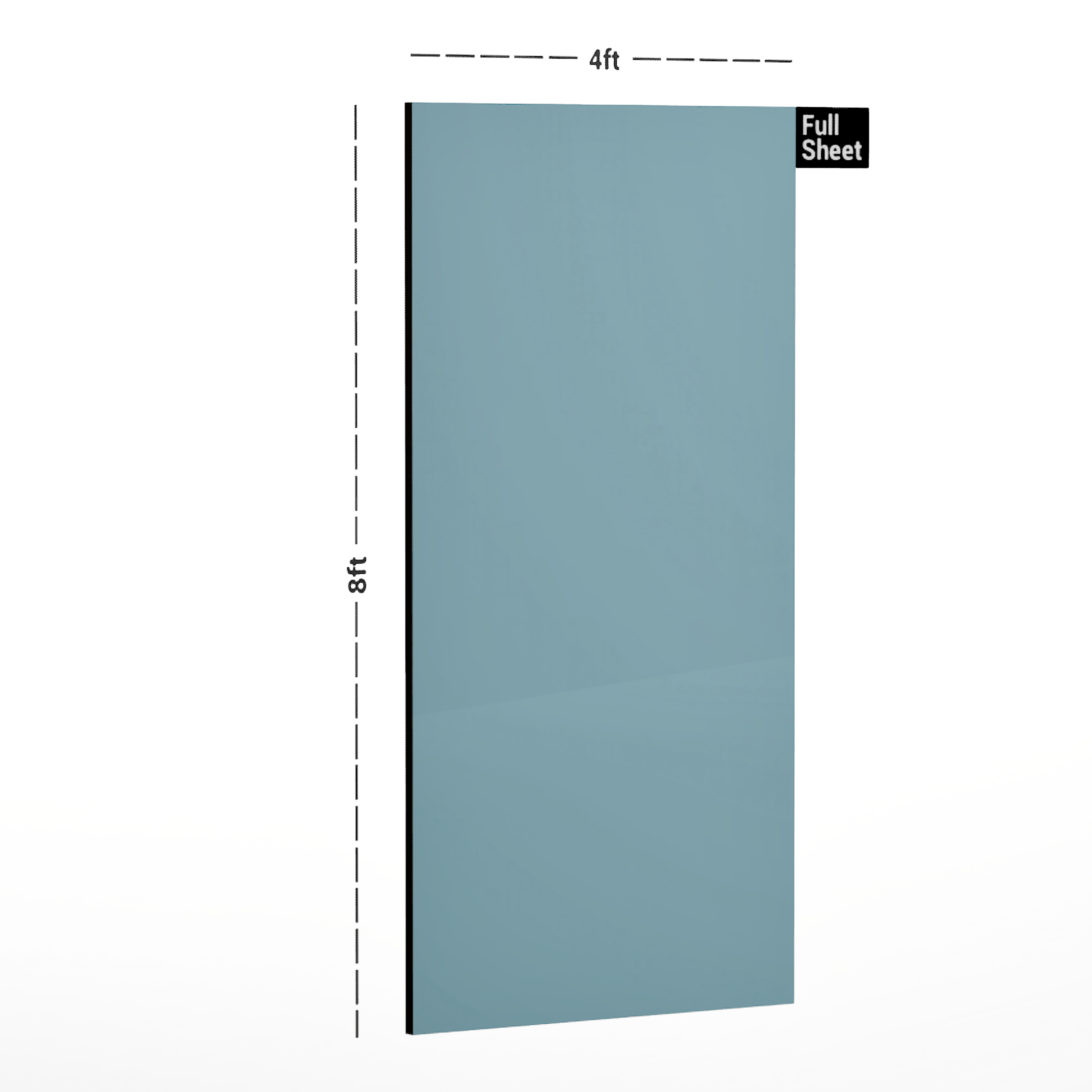 Dimension image of AR 1011 Ocean Blue 8 ft x 4 ft Plain Color Finish Acrylic Laminate - 1.5 mm in an isometric setup | Material Depot