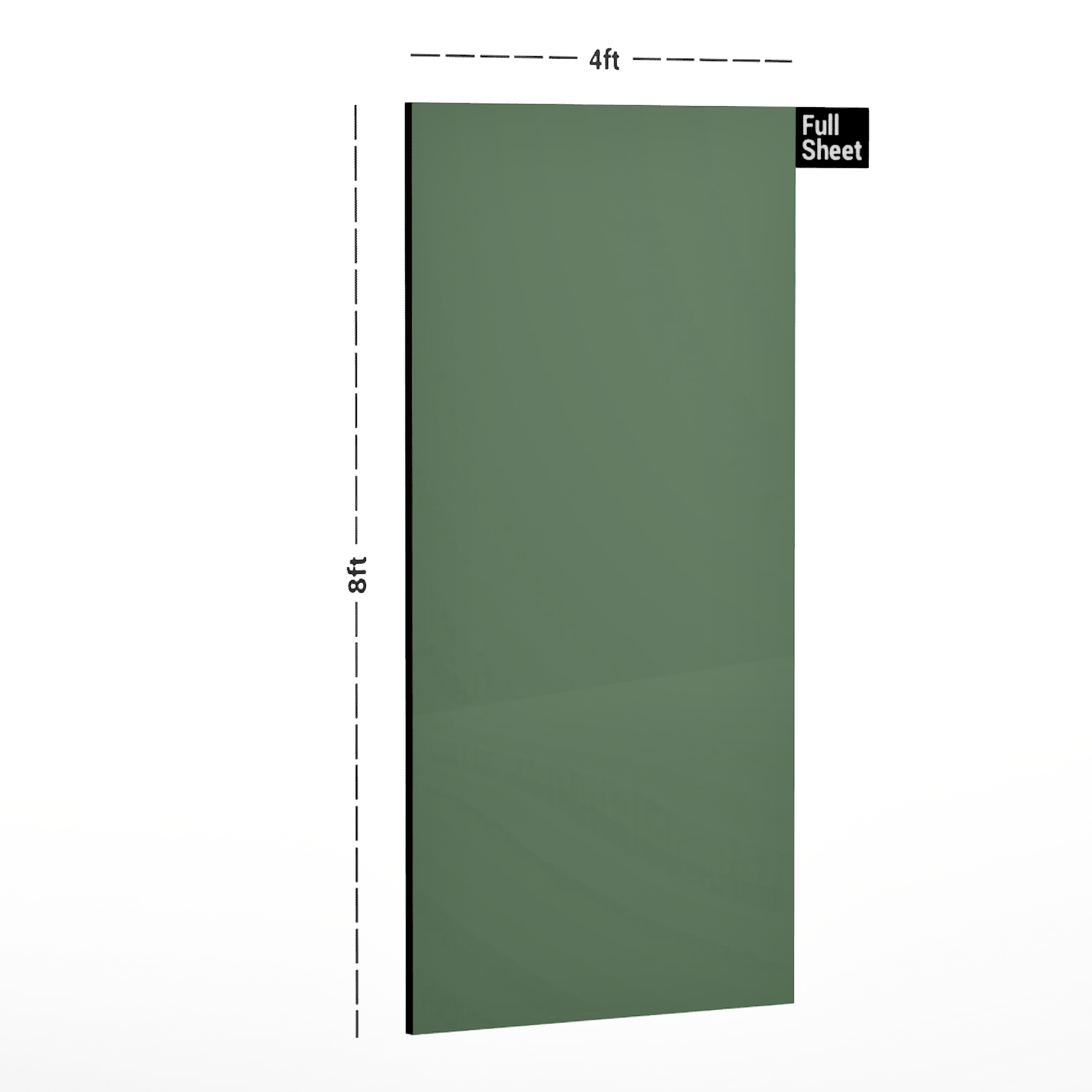 Dimension image of AR 1019 Dream Green 8 ft x 4 ft Plain Color Finish Acrylic Laminate - 1.5 mm in an isometric setup | Material Depot