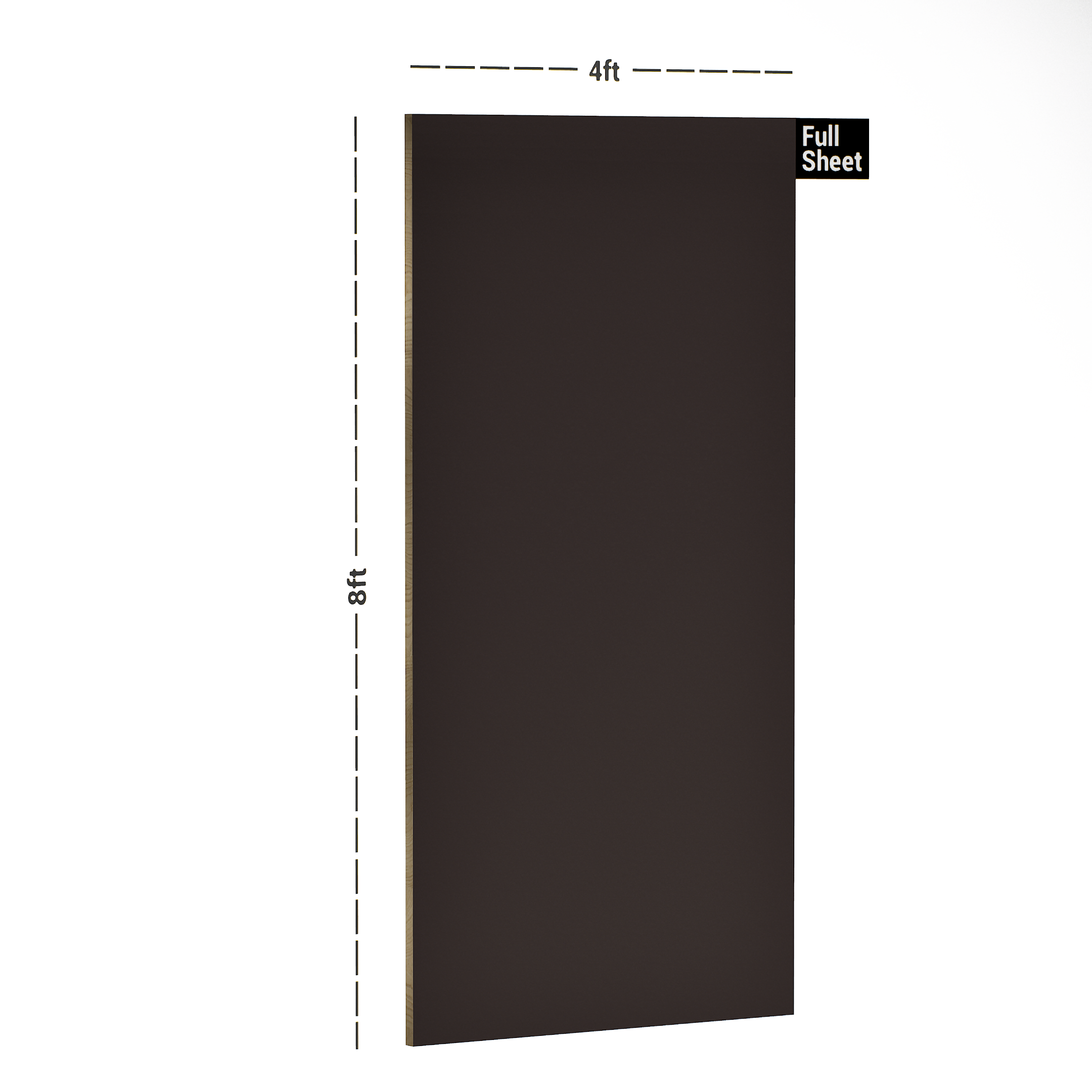 Dimension image of UL 653 Dark Cherry 8 ft x 4 ft Ultra Matt Finish The One MM Laminate - 1 mm in an isometric setup | Material Depot