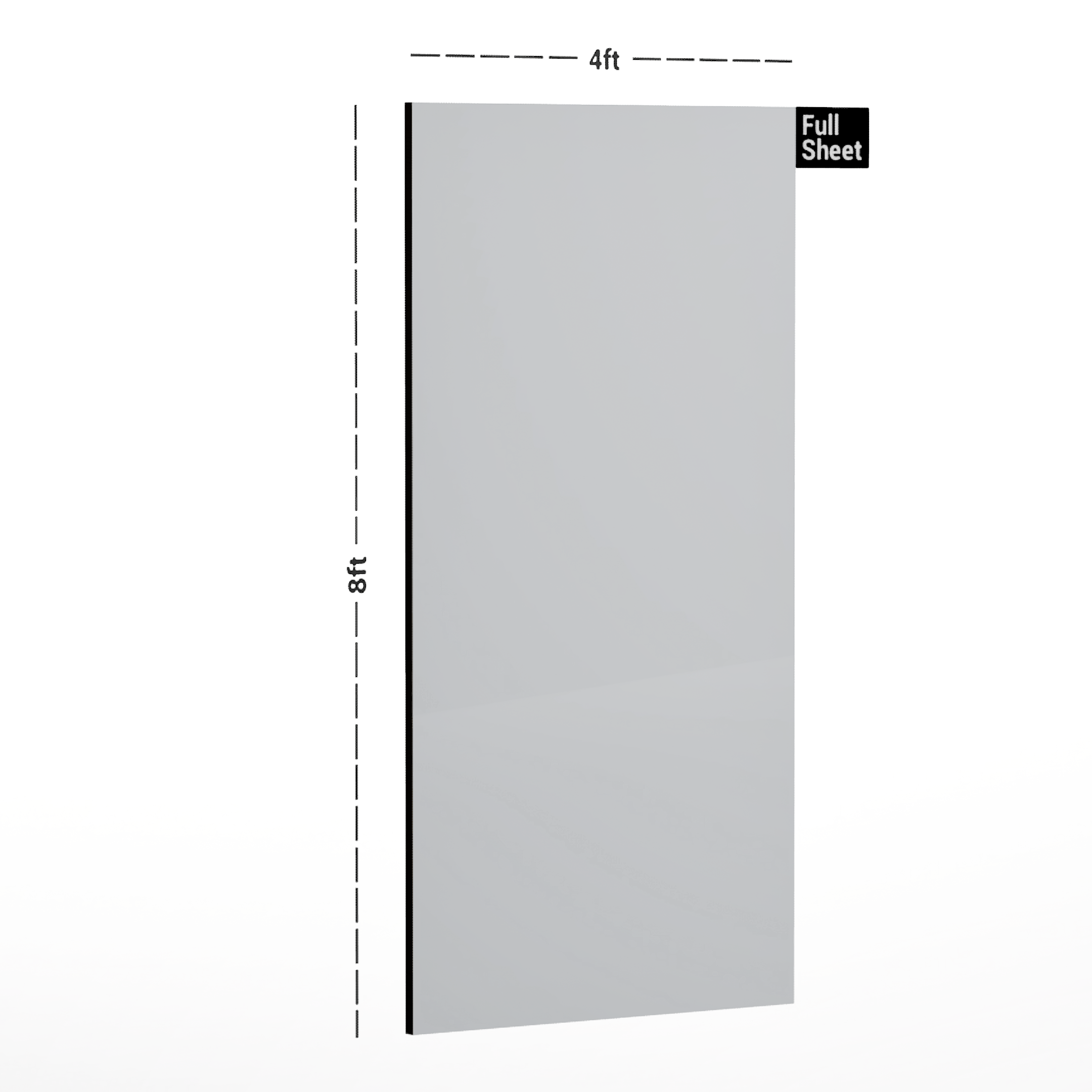 Dimension image of DG 5124 White Metallic 8 ft x 4 ft Diamond Gloss Metallic Finish The One MM Laminate - 1 mm in an isometric setup | Material Depot