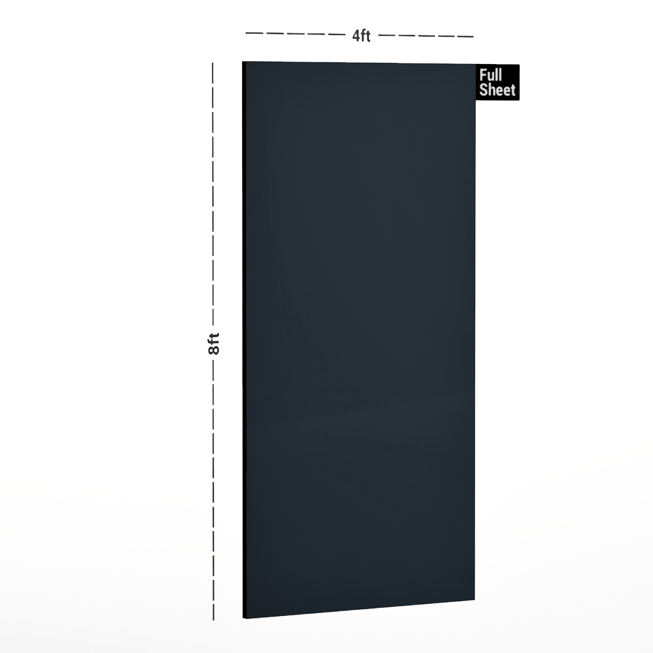 Dimension image of DG 652 Charcoal 8 ft x 4 ft Diamond Gloss Unique and Solid Color Finish The One MM Laminate - 1 mm in an isometric setup | Material Depot