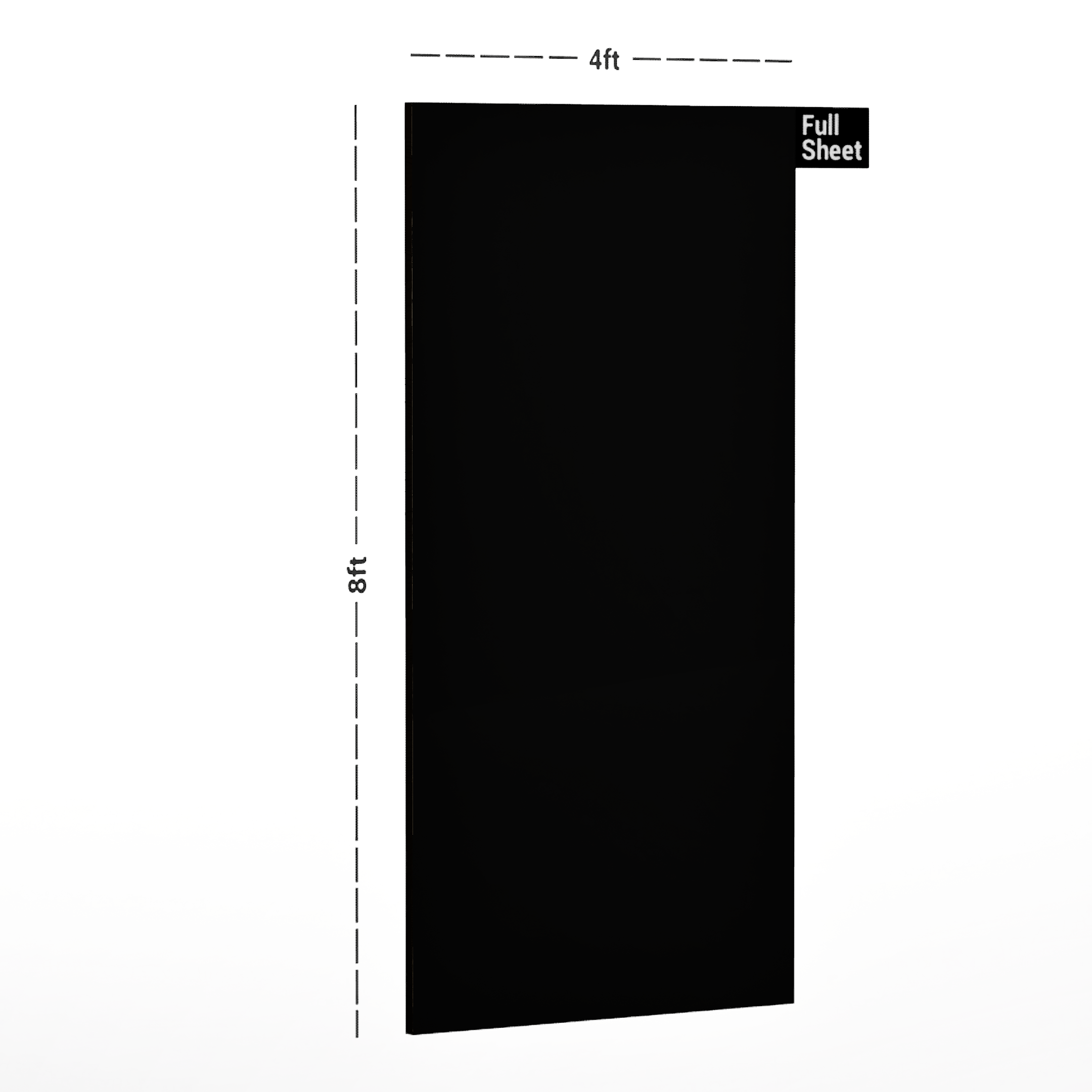 Dimension image of 906 MT Natural Black 8 ft x 4 ft Matte Finish Laminate - 1 mm in an isometric setup | Material Depot