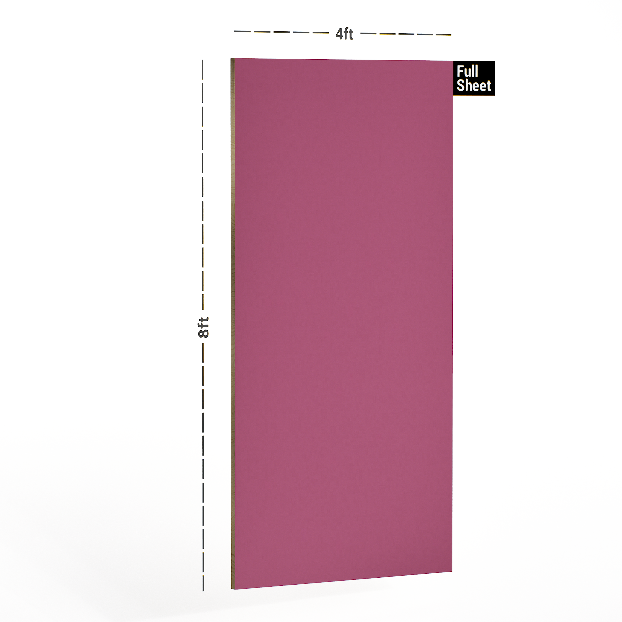 Dimension image of 138 SF Hot Pink 8 ft x 4 ft Pink and Black Current Series Laminate - 1 mm in an isometric setup | Material Depot