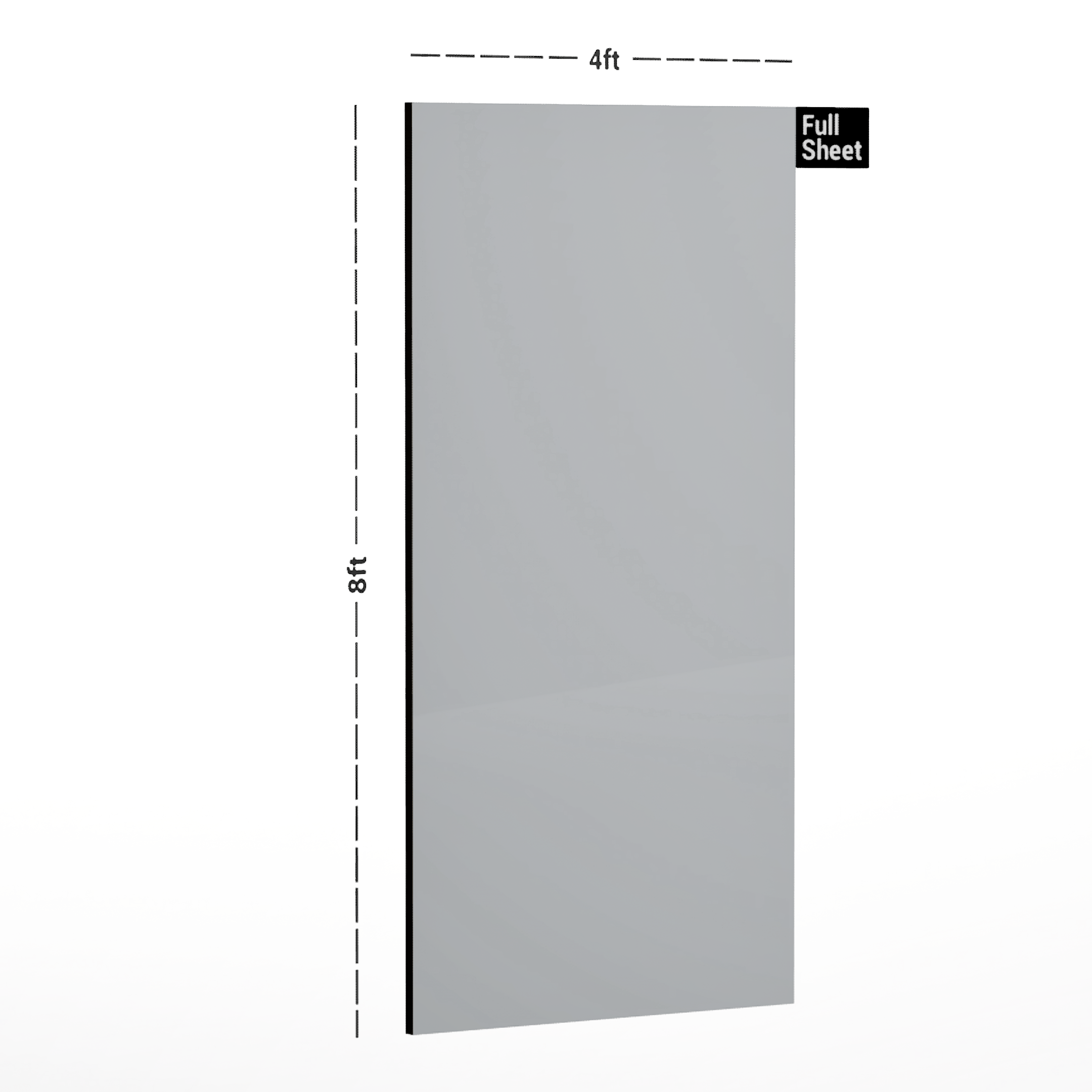 Dimension image of HGL 705 Plain Color Series Royal Grey 8 ft x 4 ft High Gloss Finish Laminate - 0.92 mm in an isometric setup | Material Depot