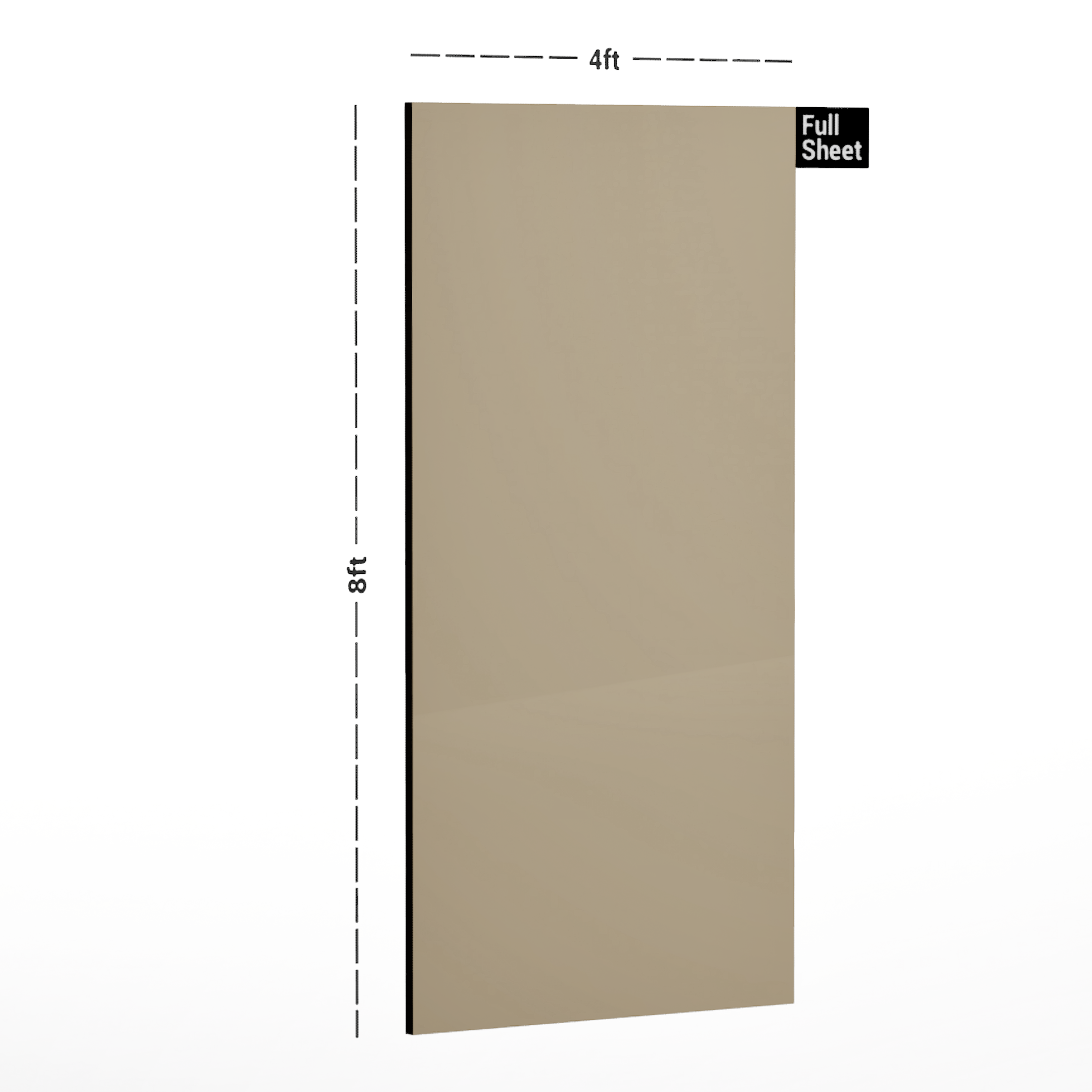 Dimension image of HGL 733 Plain Color Series Goldie Vine 8 ft x 4 ft High Gloss Finish Laminate - 0.92 mm in an isometric setup | Material Depot