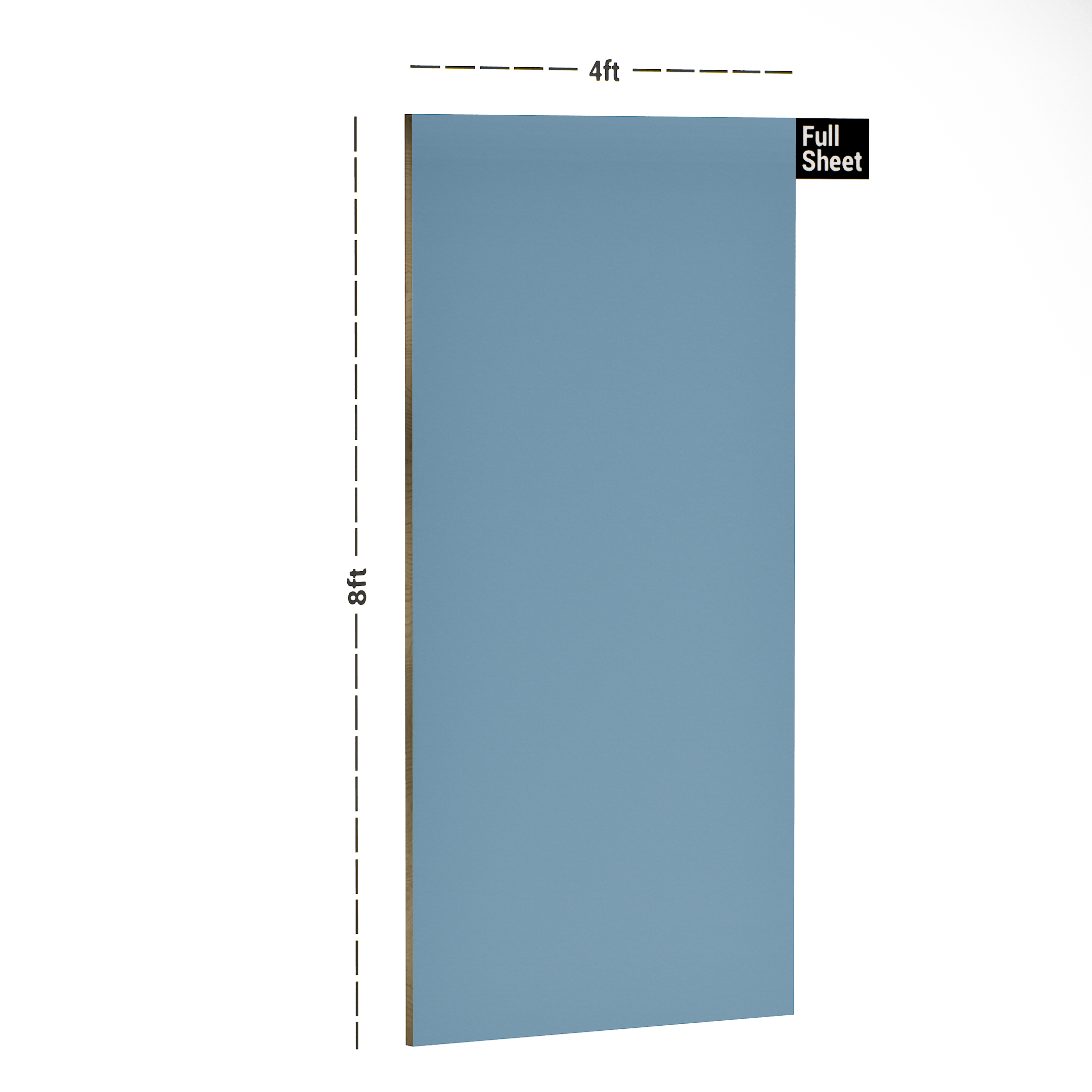 Dimension image of SA 13638 Arctic Blue 8 ft x 4 ft High Gloss Finish Acrylic Laminate - 1.25 mm in an isometric setup | Material Depot