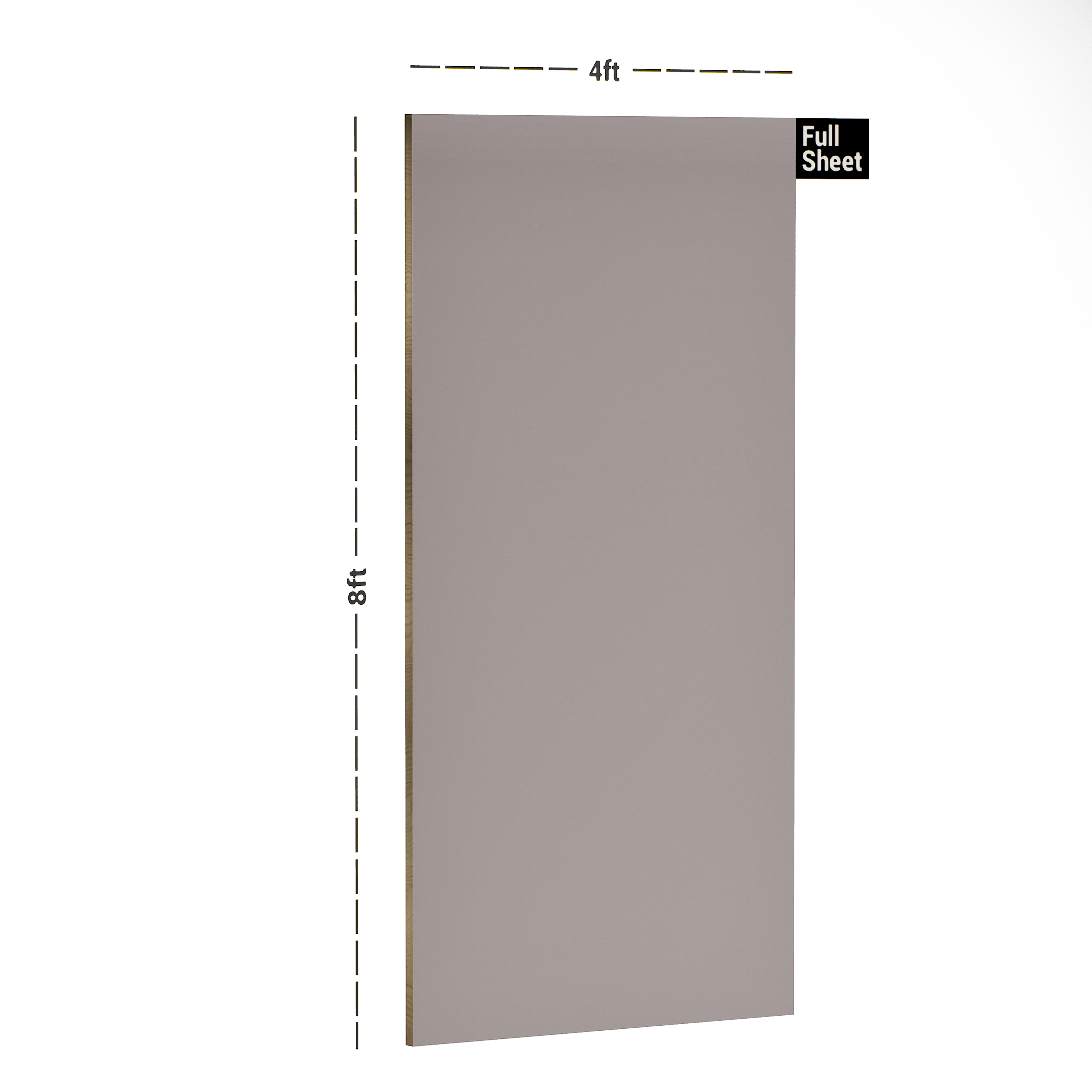 Dimension image of SA 23624 Pale Brown 8 ft x 4 ft High Gloss Finish Acrylic Laminate - 1.25 mm in an isometric setup | Material Depot