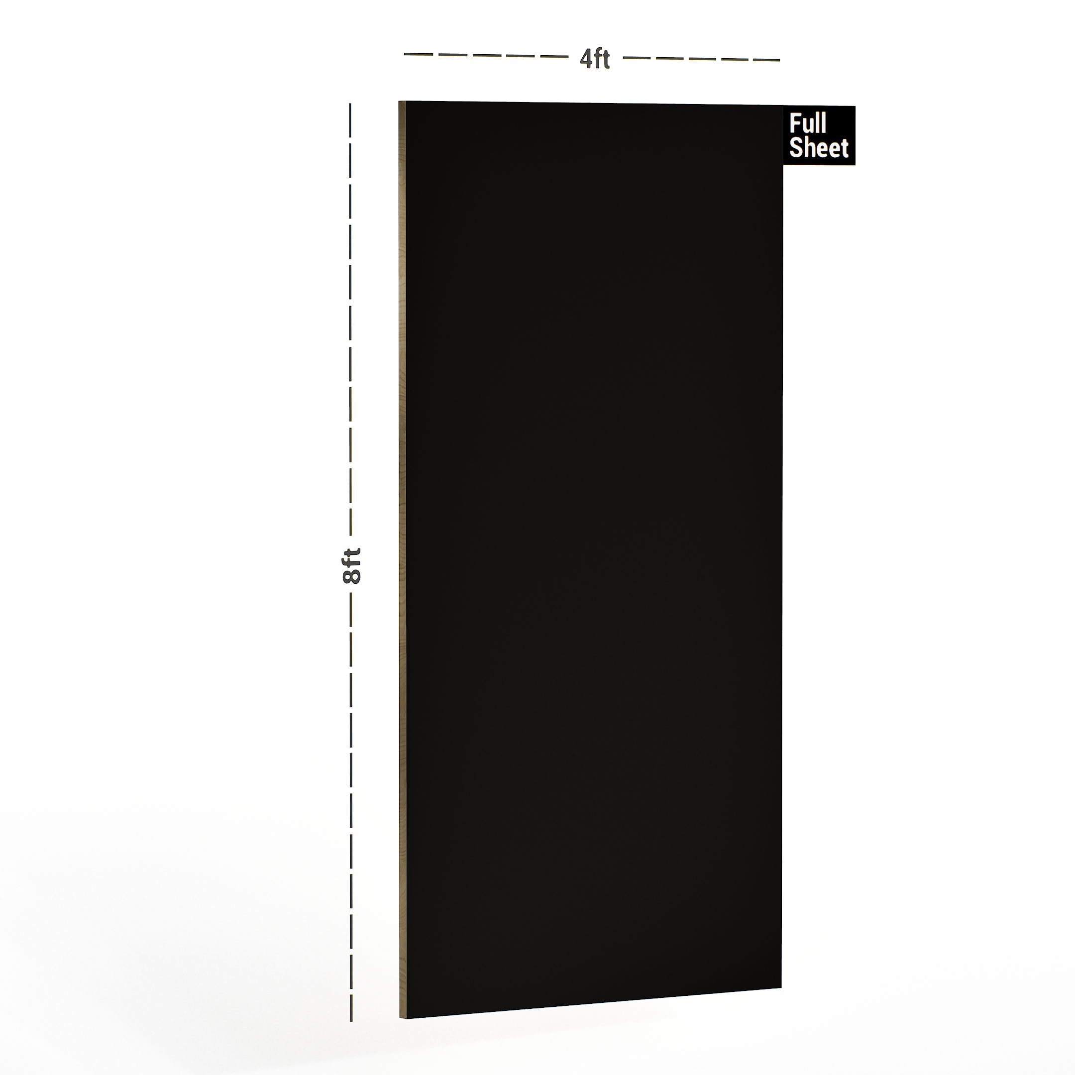 Dimension image of 11 MR Black 8 ft x 4 ft Mirrors Series Laminate - 1 mm in an isometric setup | Material Depot