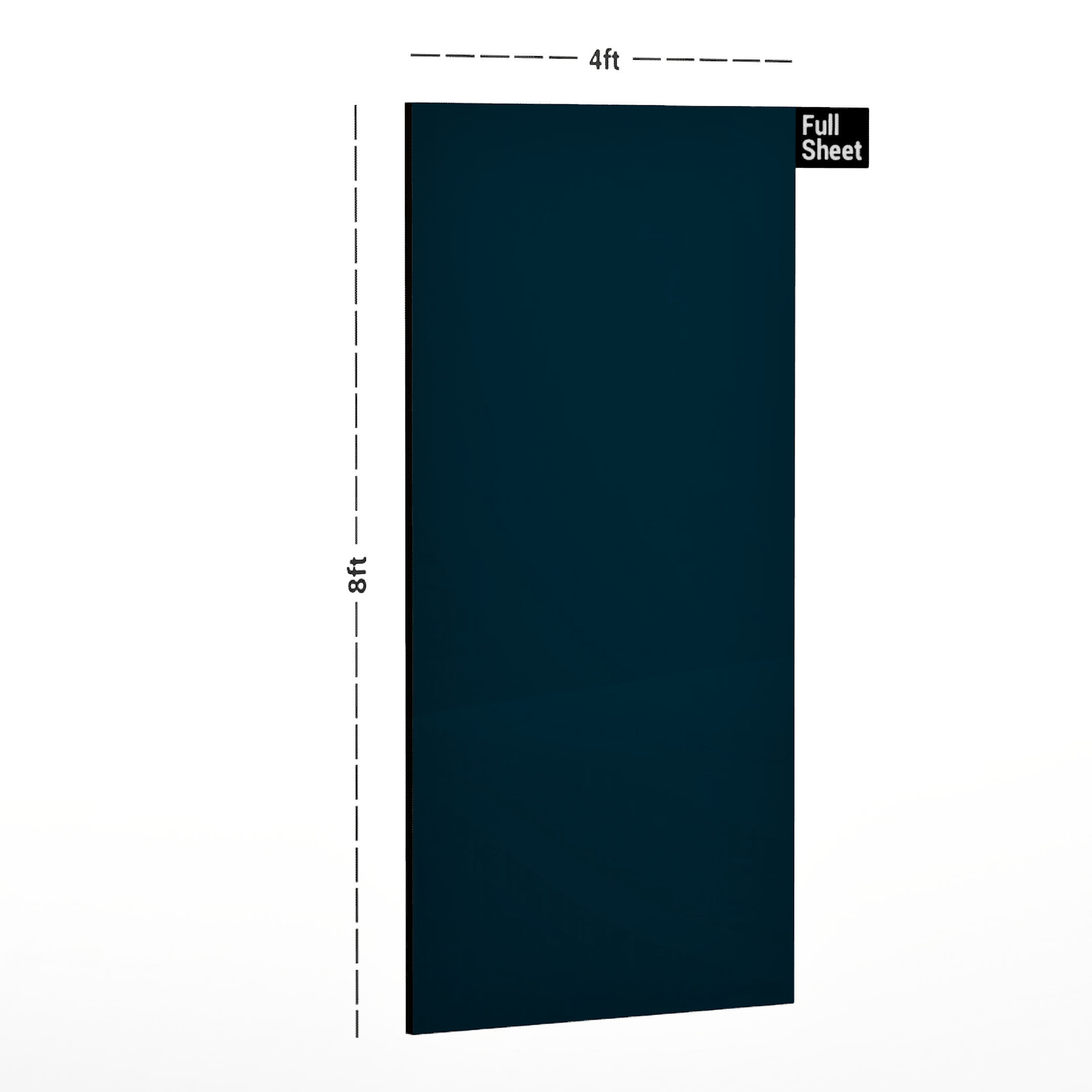 Dimension image of 520 MR Deep Turquoise 8 ft x 4 ft Mirrors Series Laminate - 1 mm in an isometric setup | Material Depot