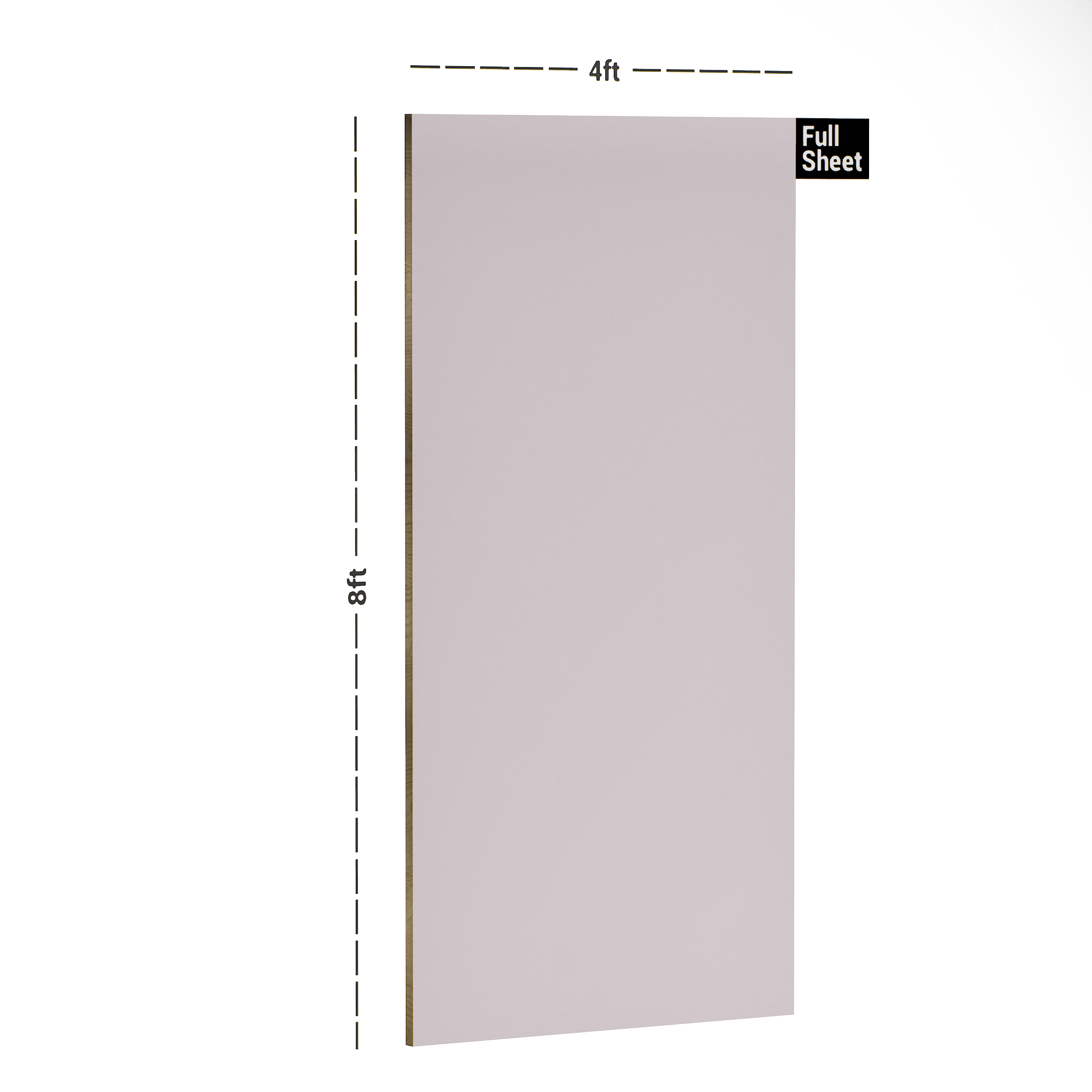 Dimension image of RM 4023 Lavender 8 ft x 4 ft Maskara Series Crystal Clear Finish Acrylic Laminate - 1.5 mm in an isometric setup | Material Depot