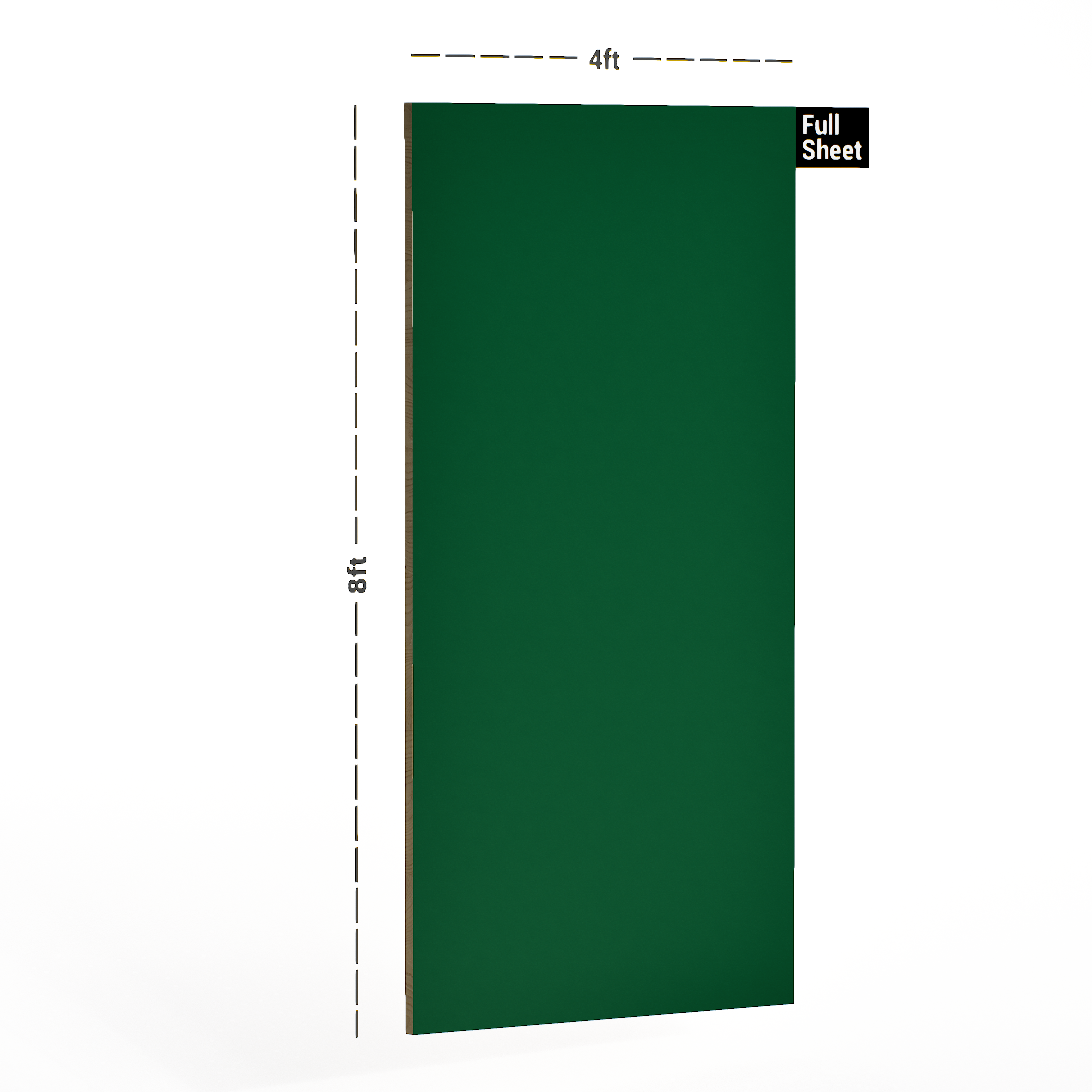 Dimension image of 1289 PU Heritage Hunter Green 8 ft x 4 ft PU Finish Laminate - 1 mm in an isometric setup | Material Depot