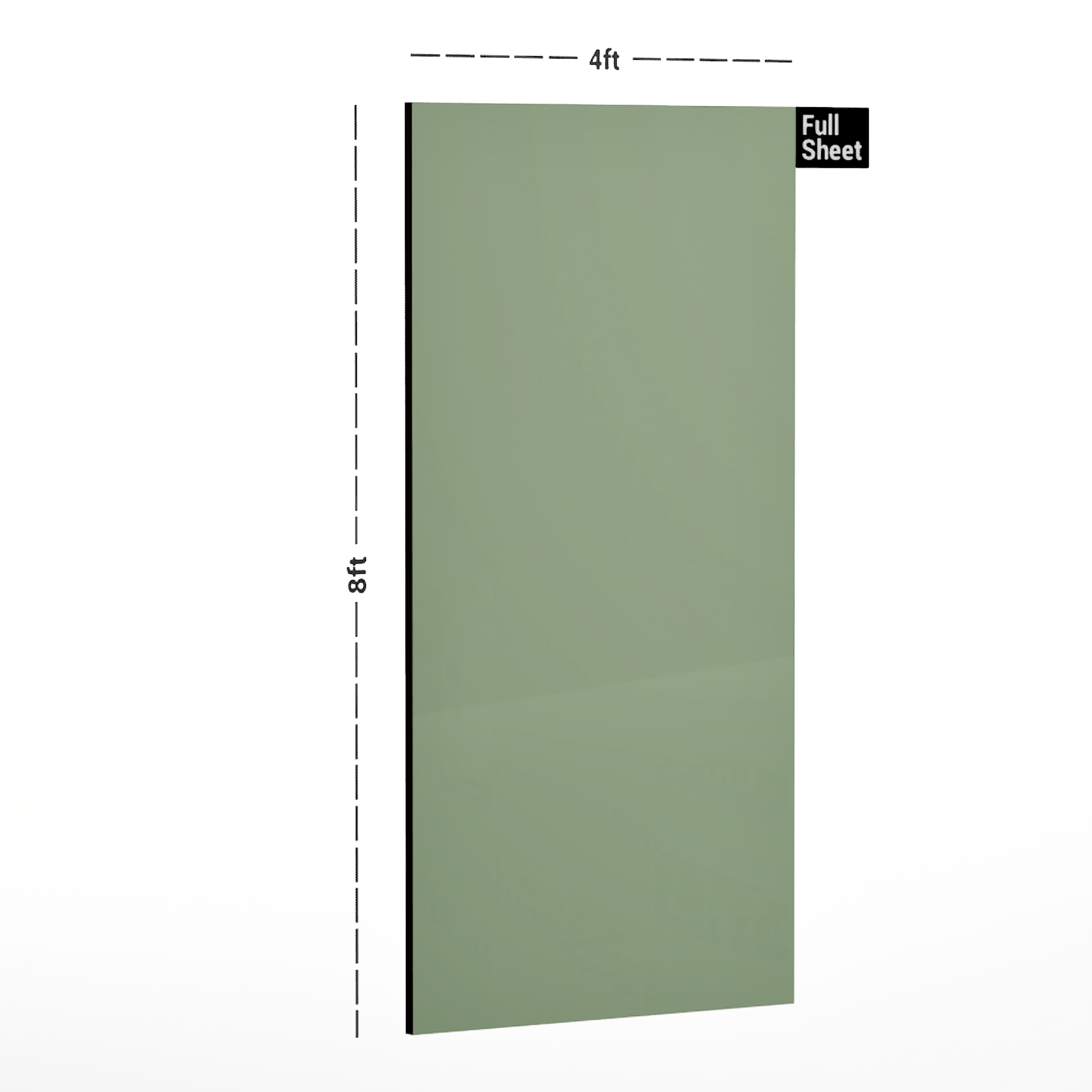 Dimension image of 7106 GL Glass Finish 8 ft x 4 ft Acrylic Laminate - 2.5 mm in an isometric setup | Material Depot