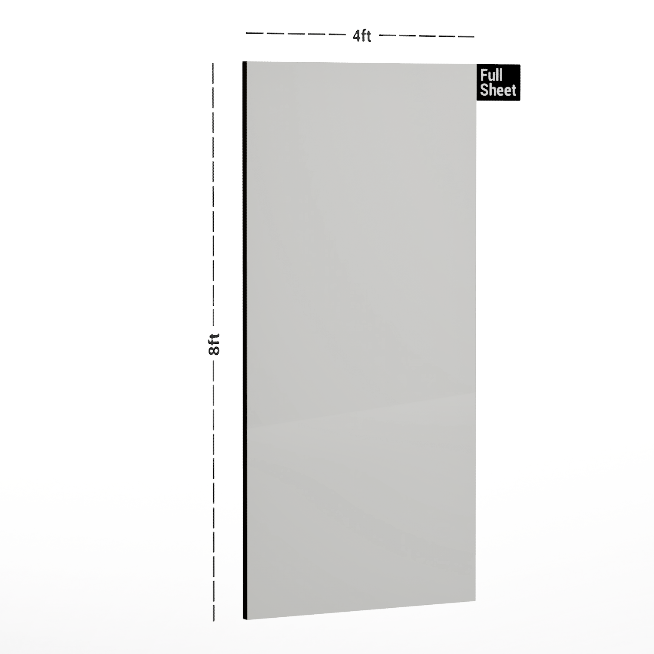 Dimension image of 8209 SF Prime White Solid Pastels Finish 8 ft x 4 ft Laminate - 0.8 mm in an isometric setup | Material Depot