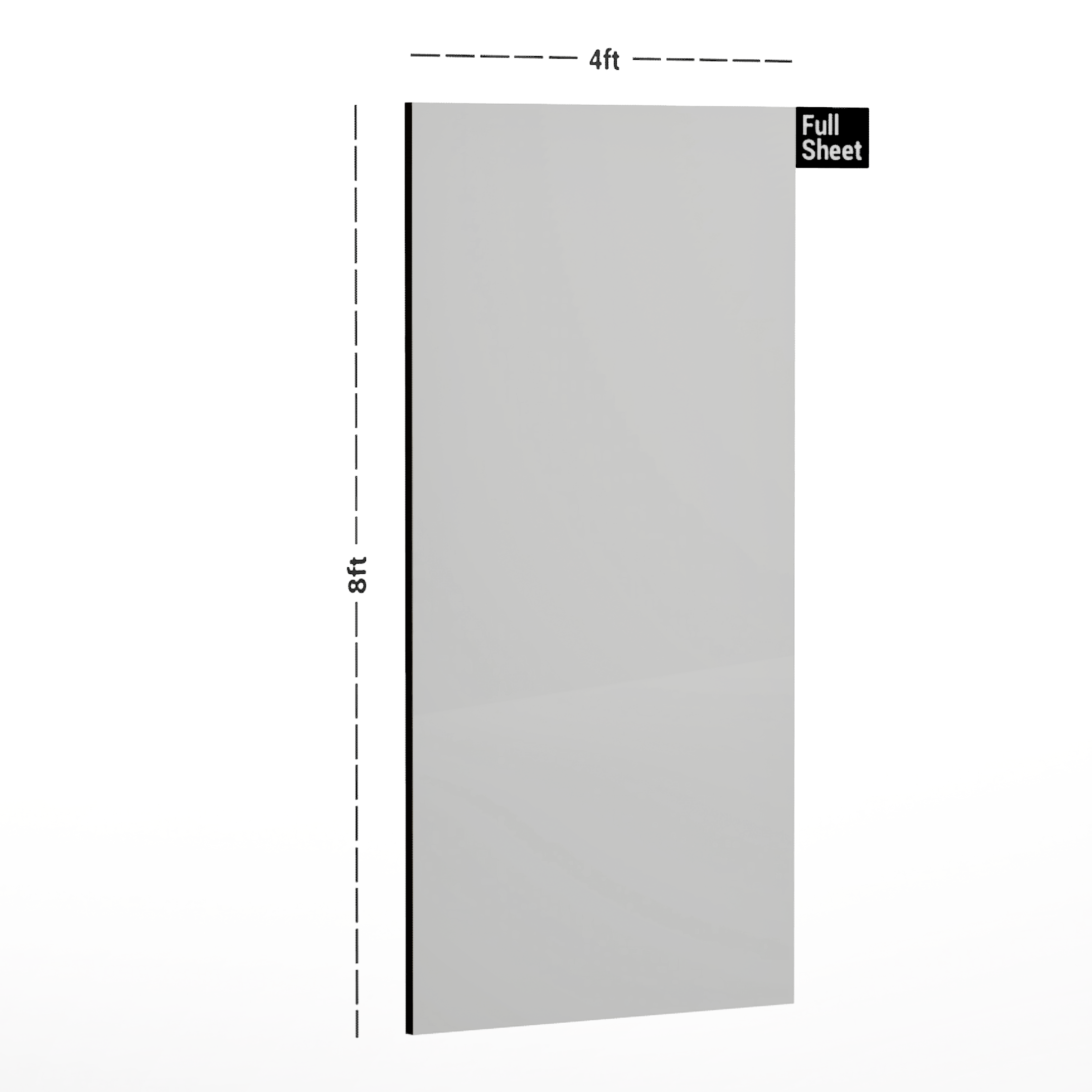 Dimension image of 8209 MF Prime White Solid Pastels Finish 8 ft x 4 ft Laminate - 0.8 mm in an isometric setup | Material Depot