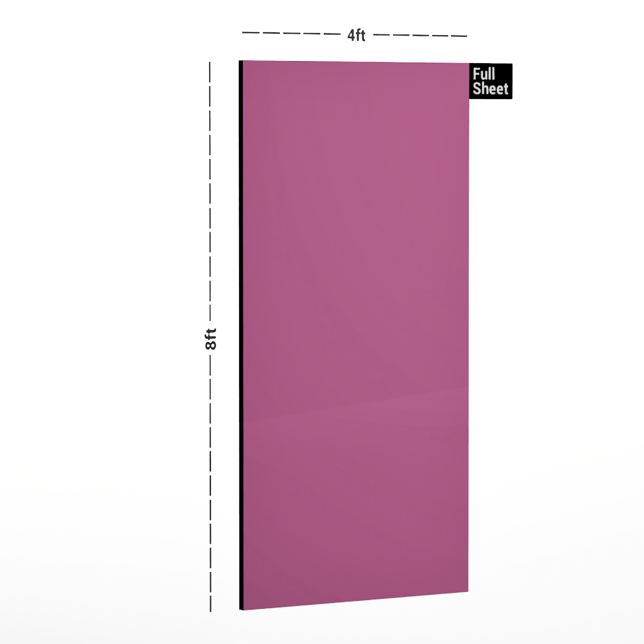 Dimension image of 8506 SF Dark Pink Solid Pastels Finish 8 ft x 4 ft Laminate - 0.8 mm in an isometric setup | Material Depot