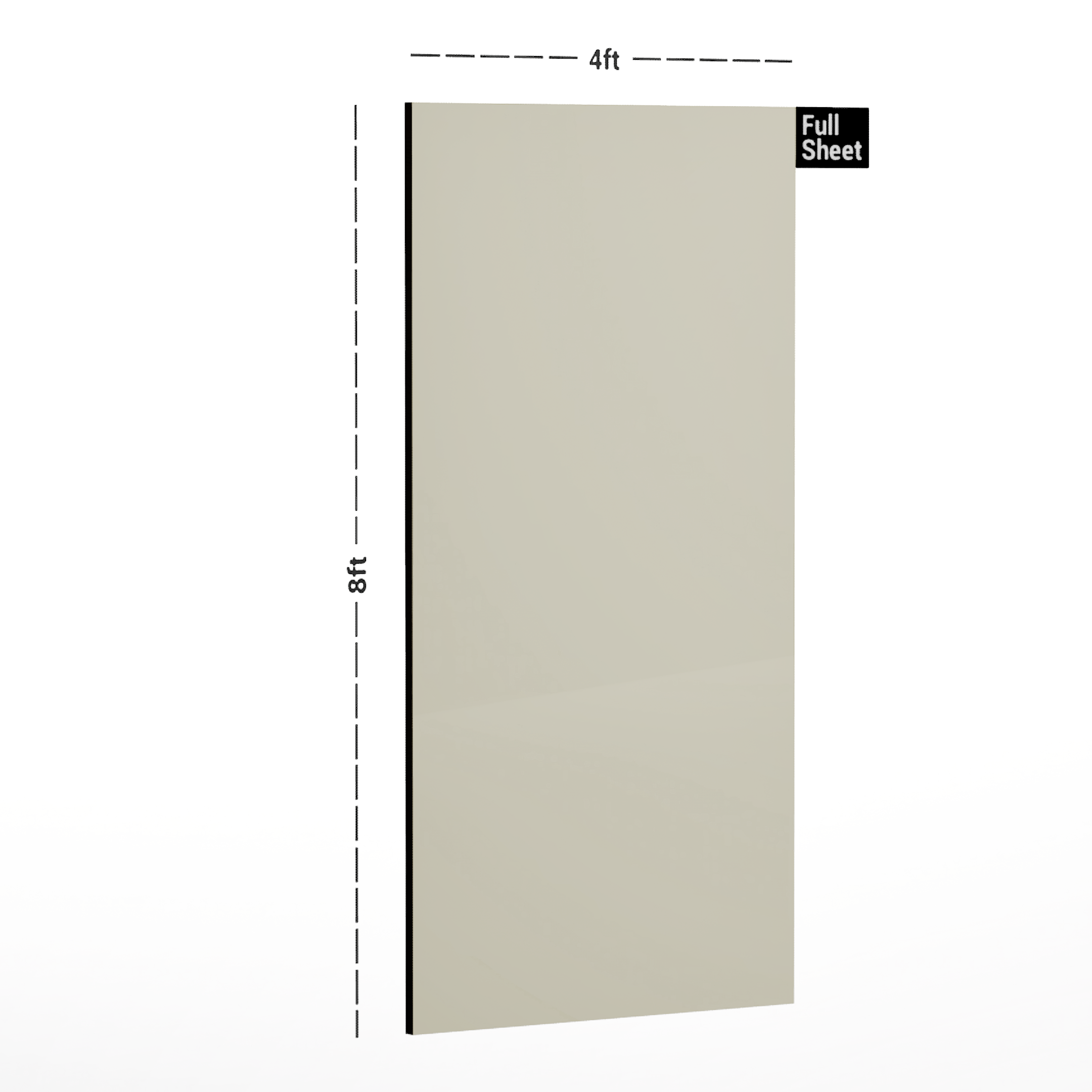 Dimension image of 8303 SF Ivory Solid Pastels Finish 8 ft x 4 ft Laminate - 0.8 mm in an isometric setup | Material Depot