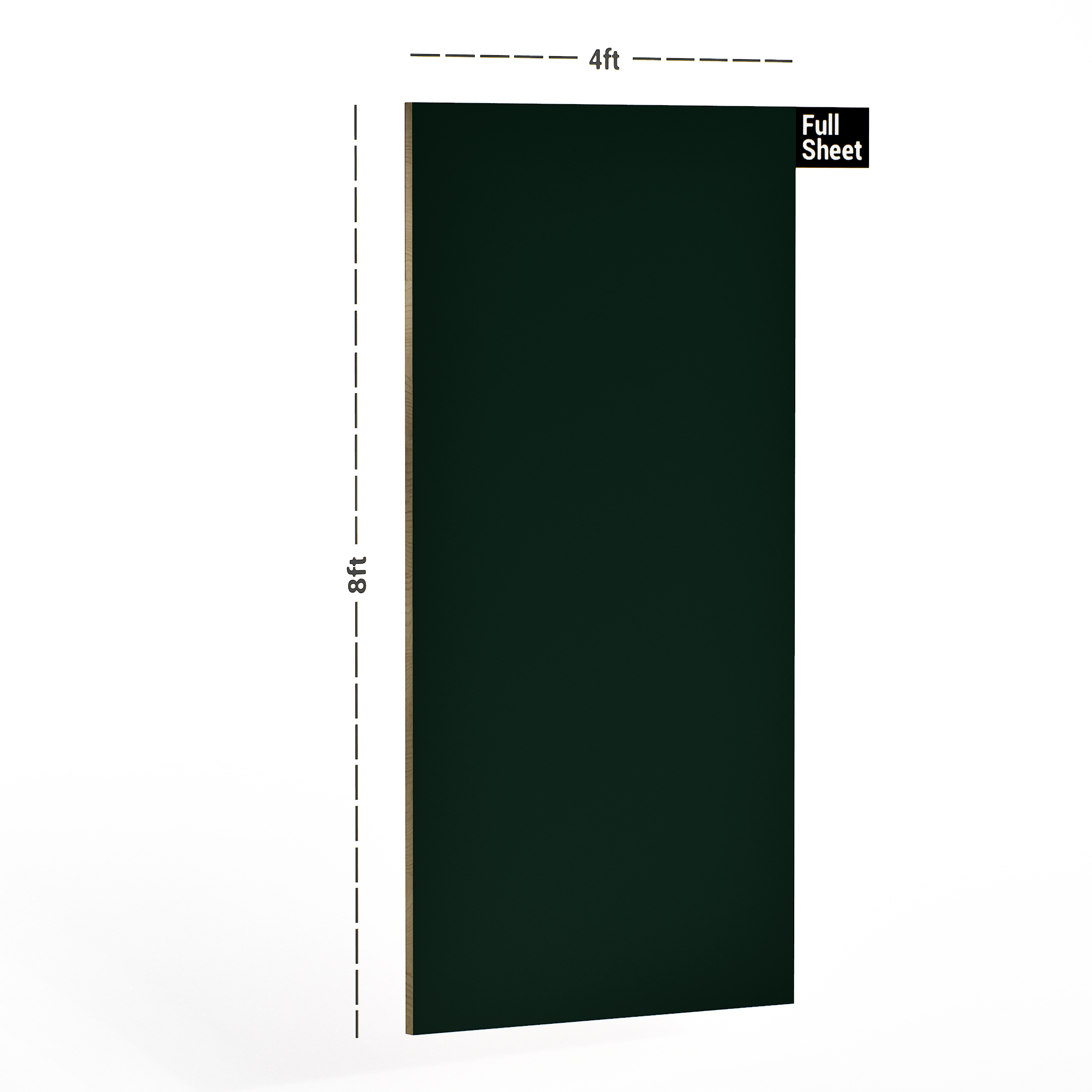 Dimension image of 1315 SF Army Green Solid Pastels Finish 8 ft x 4 ft Laminate - 1 mm in an isometric setup | Material Depot