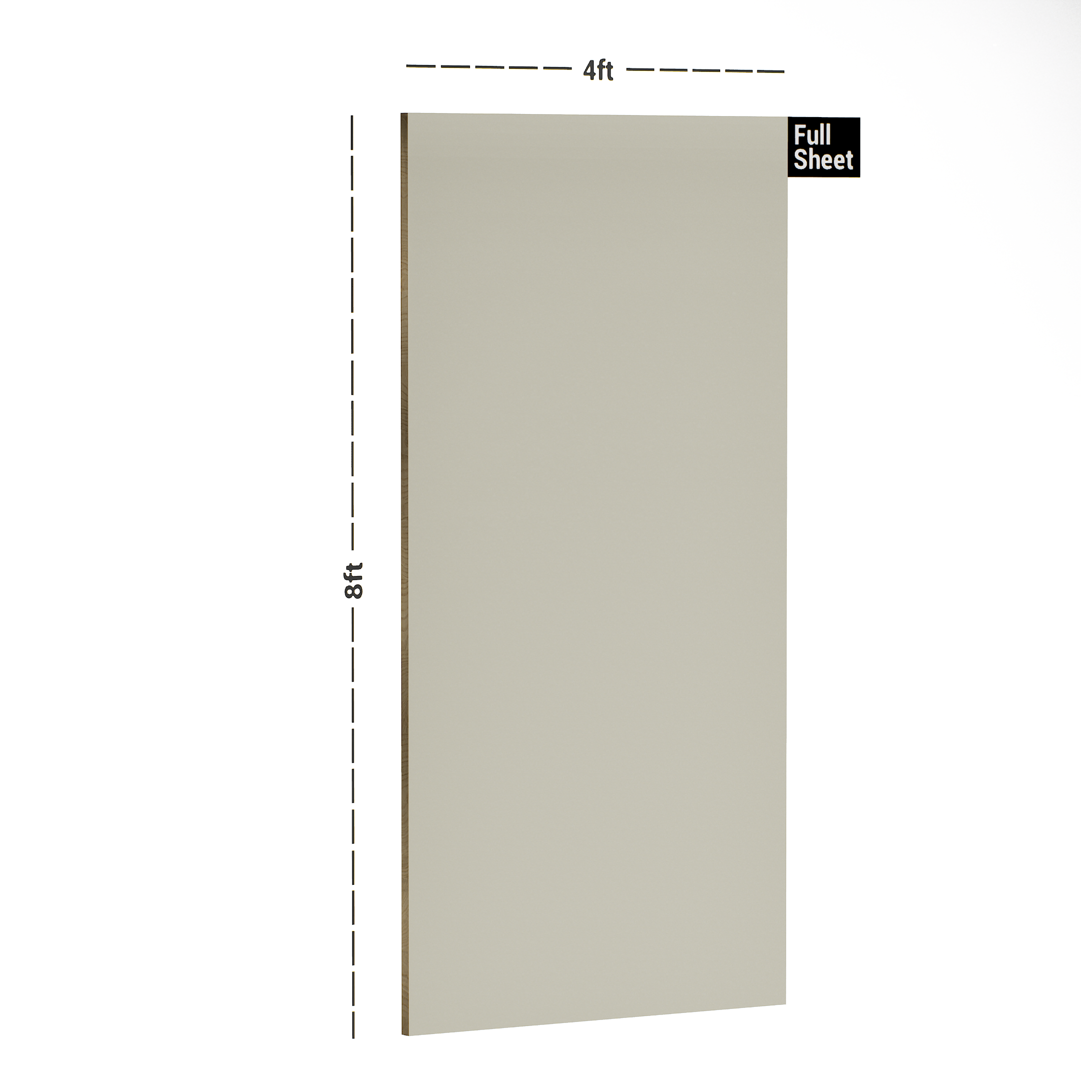 Dimension image of SF 159 Sea Pearl 8 ft x 4 ft Suede Finish Vibron Laminate - 1 mm in an isometric setup | Material Depot