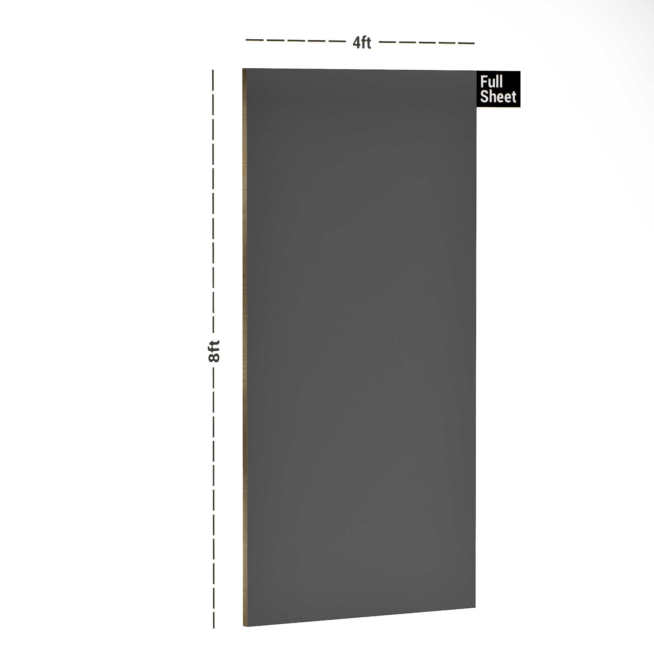 Dimension image of MT 1115 8 ft x 4 ft Matte Finish Laminate - 0.92 mm in an isometric setup | Material Depot