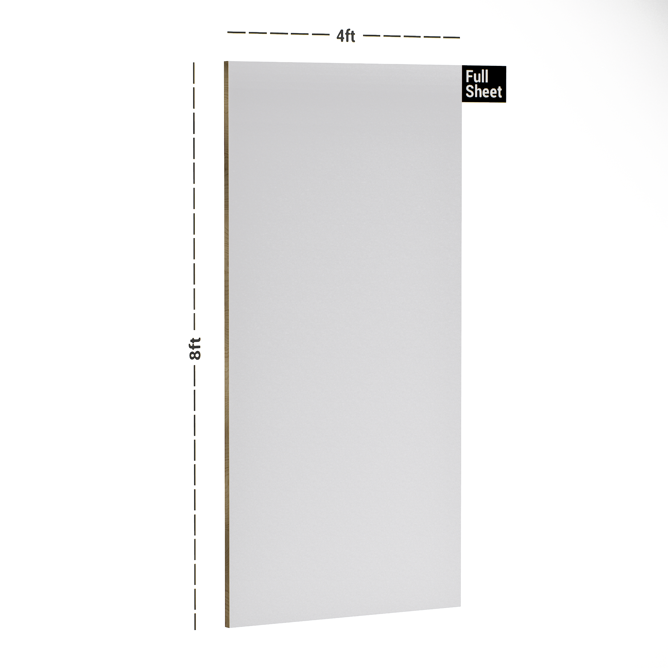 Dimension image of 1703 White 8 ft x 4 ft Glorious Gloss Finish Liner Laminate - 0.72 mm in an isometric setup | Material Depot