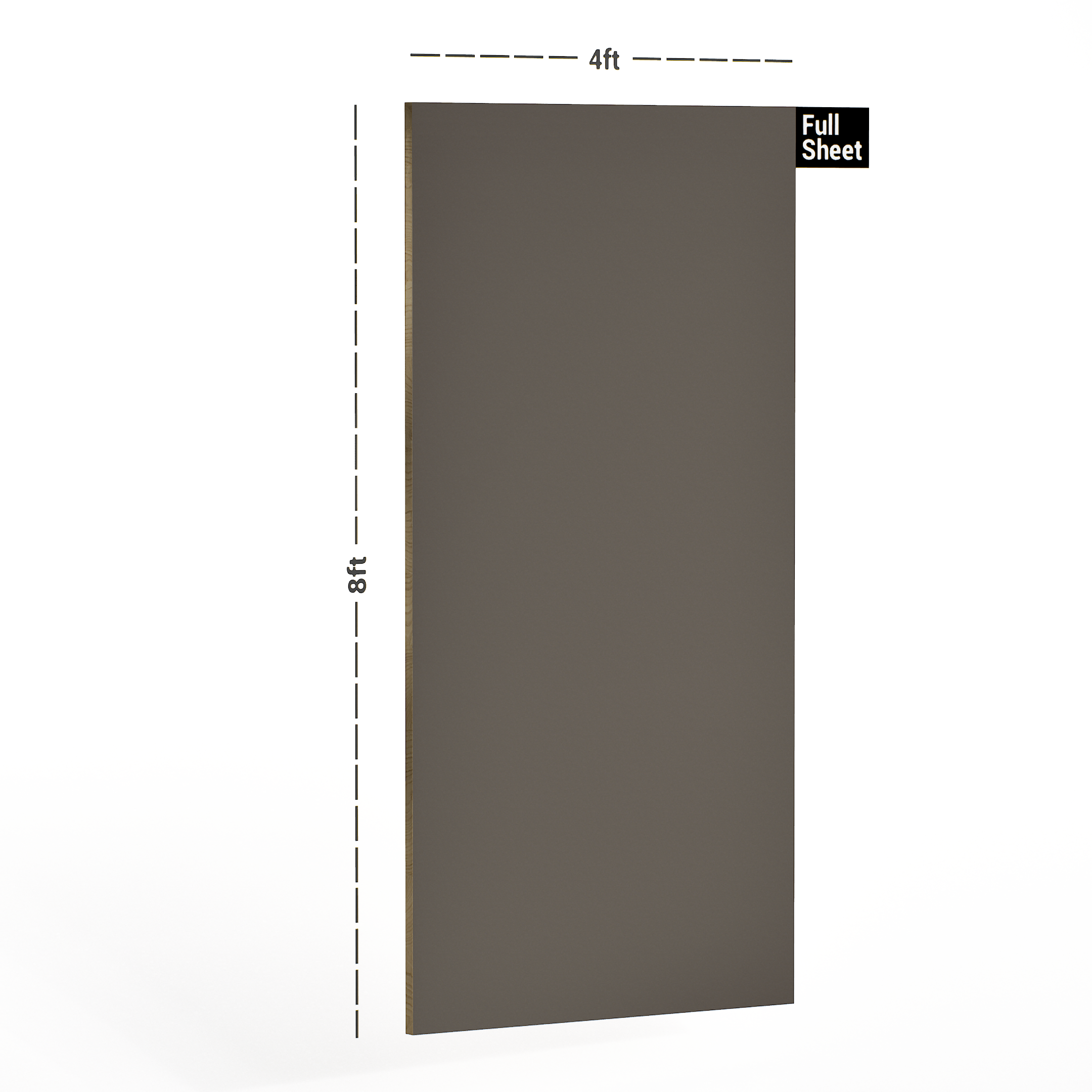 Dimension image of 3713 Grey 8 ft x 4 ft Glorious Gloss Finish Liner Laminate - 0.72 mm in an isometric setup | Material Depot