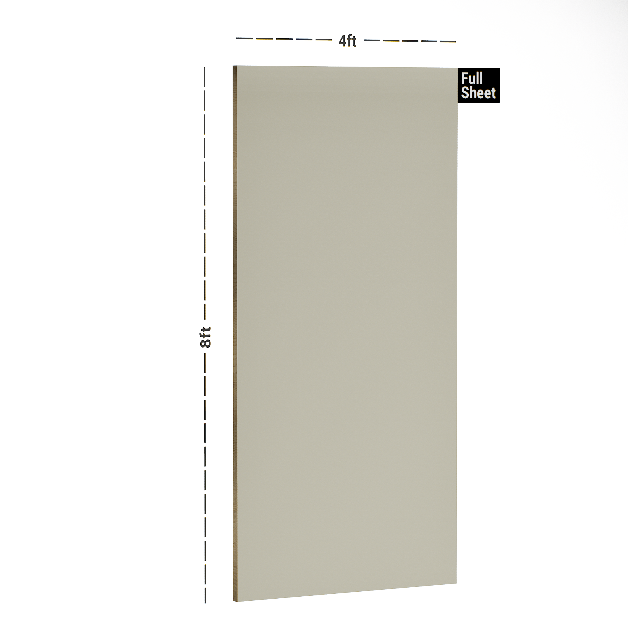 Dimension image of Watwin 1002 Beta Beige 8 ft x 4 ft Colorave Series PVC Laminate - 1.25 mm in an isometric setup | Material Depot